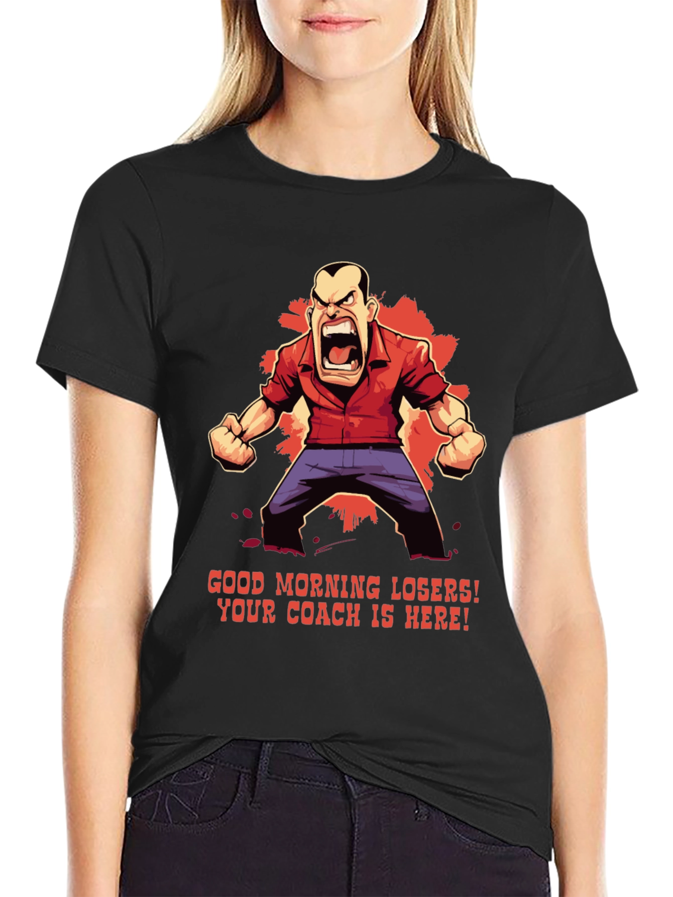 Black Good Morning Losers Coach T-Shirt view 2