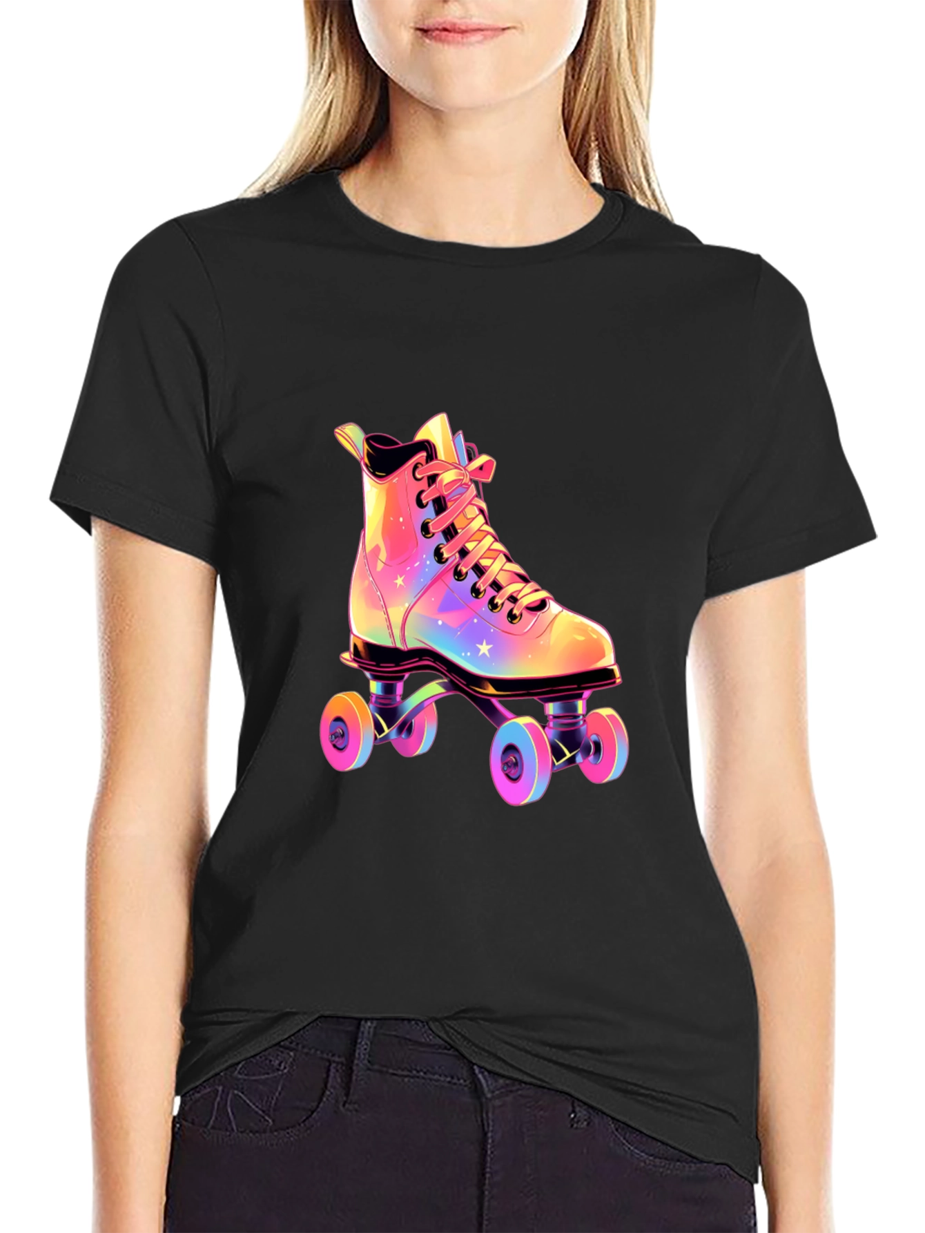 Black Retro Roller Skate T-Shirt view 2
