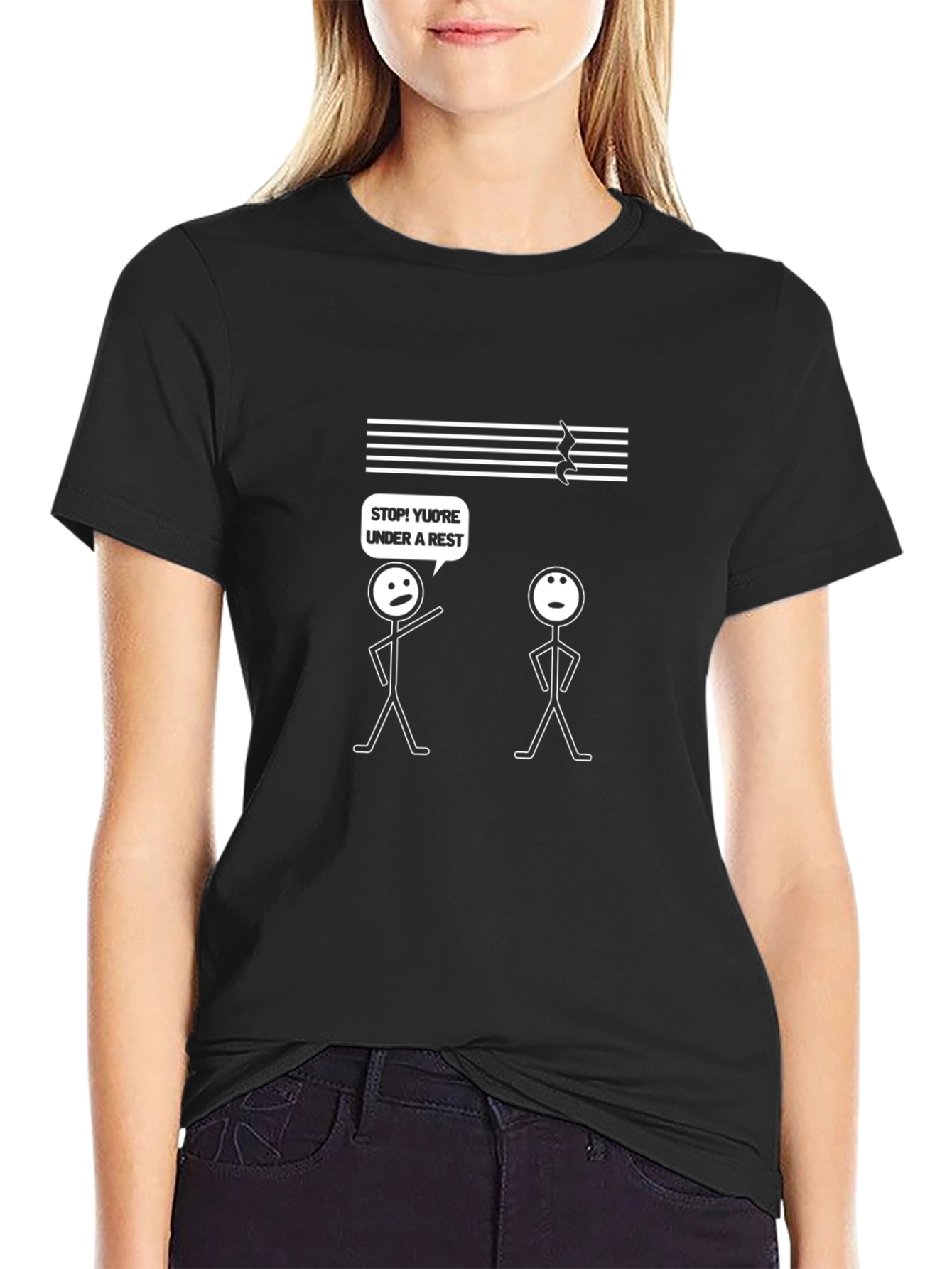 Black Funny Music Pun T-Shirt - Under a Rest view 2