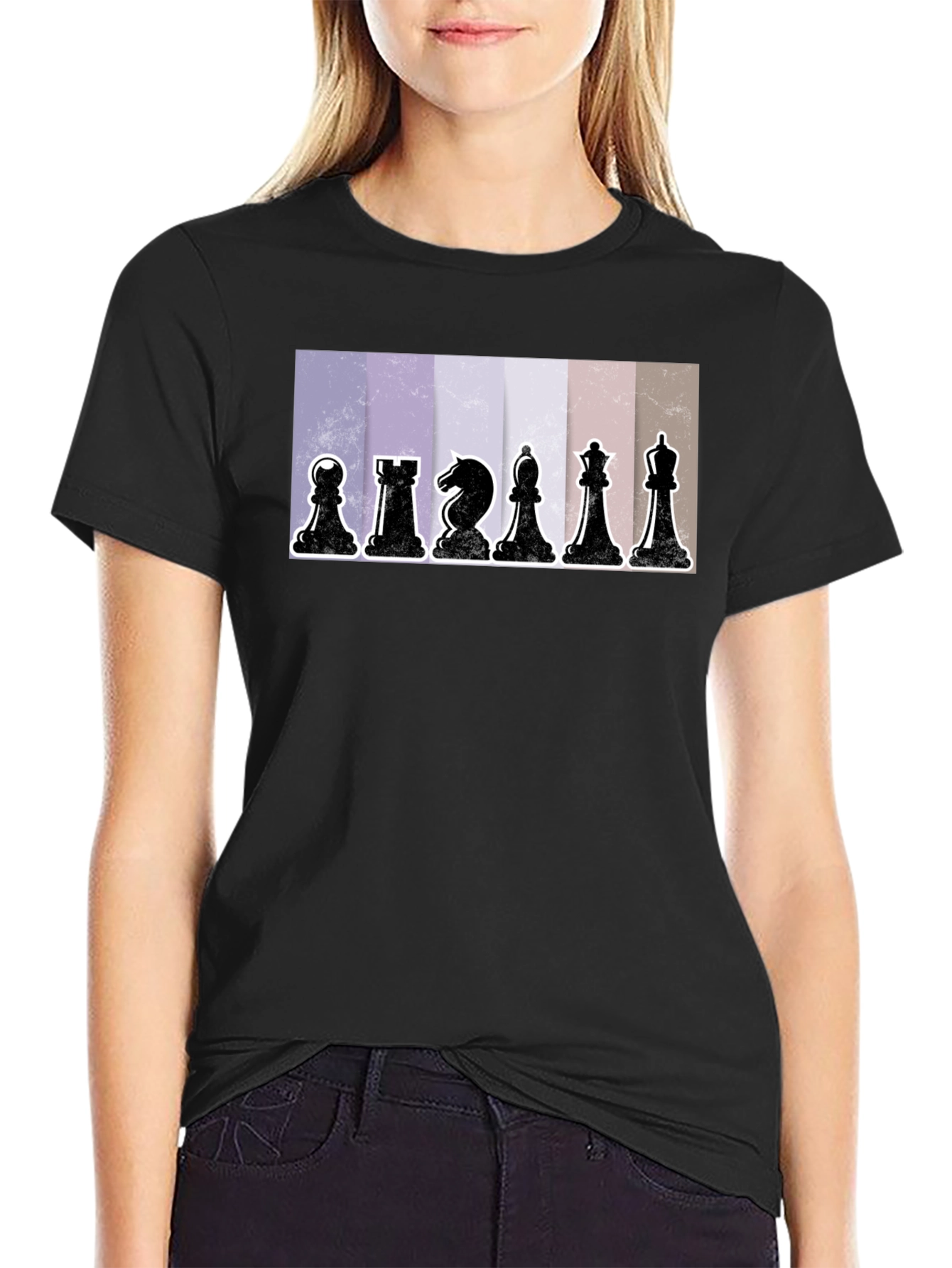 Black Chess Pieces Graphic Tee - Stylish Black Cotton T-Shirt view 2