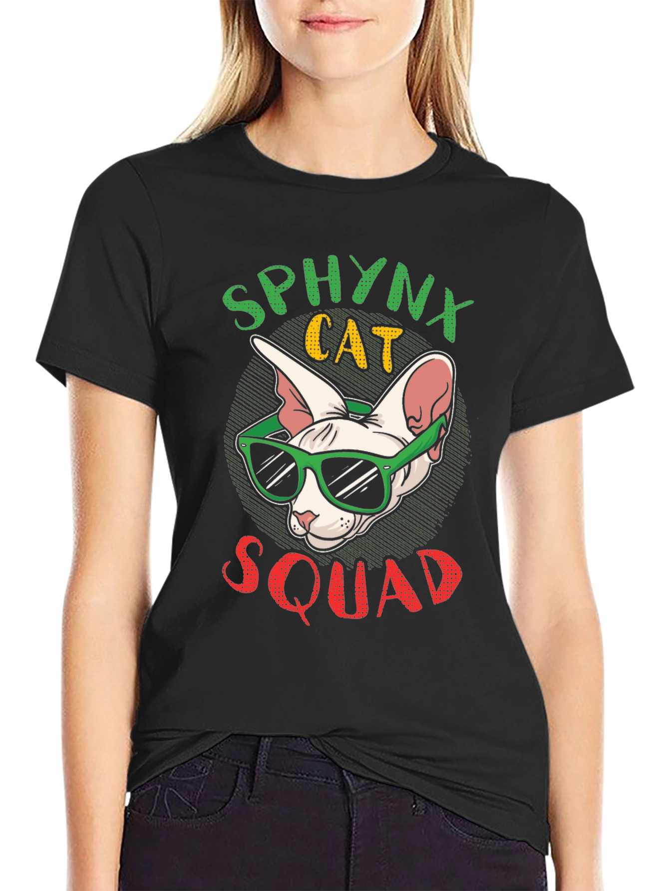 Black Sphynx Cat Squad T-Shirt view 2