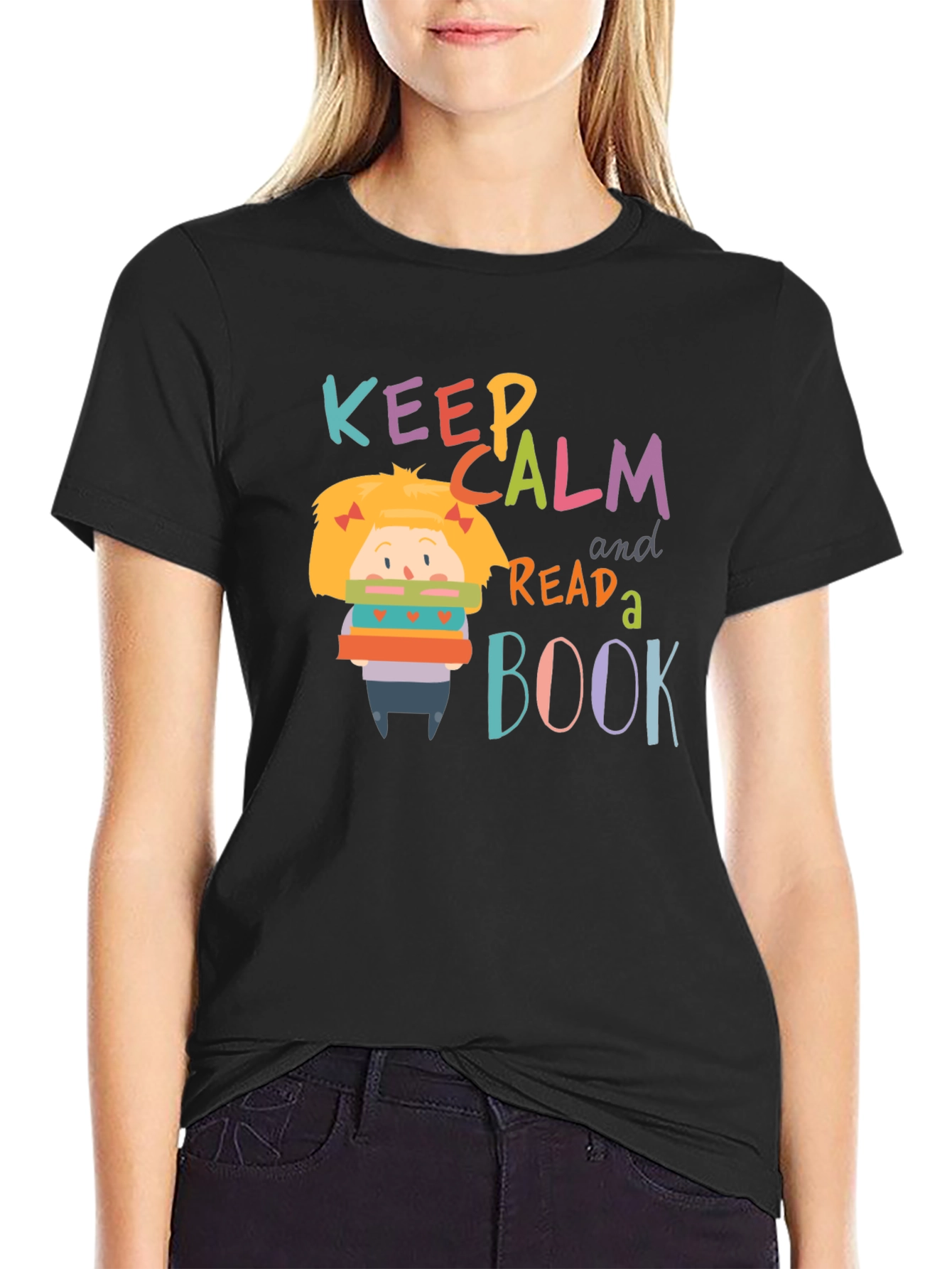 Black Keep Calm and Read a Book Graphic Tee view 2
