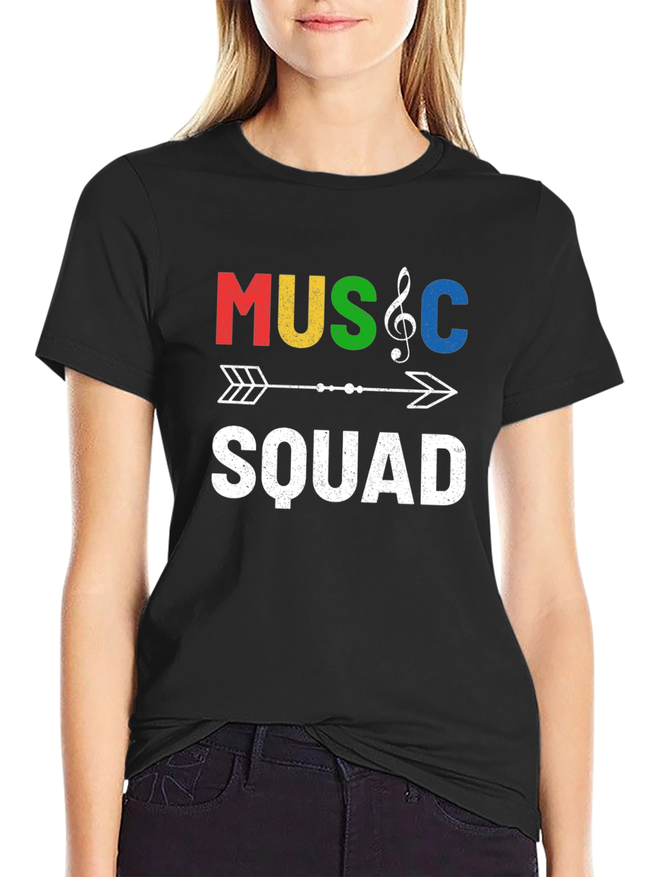 Black Music Squad Graphic T-Shirt - Crew Neck Tee view 2