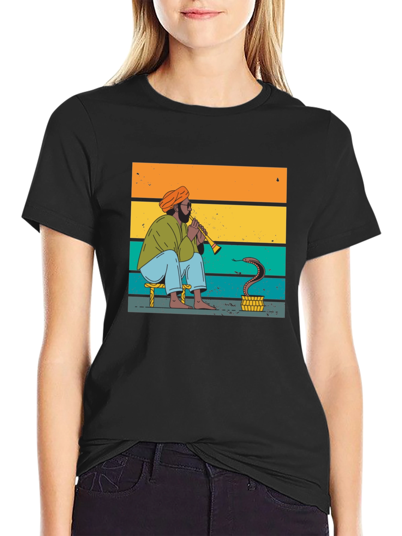 Black Snake Charmer Tee - Retro Style Graphic T-Shirt view 2