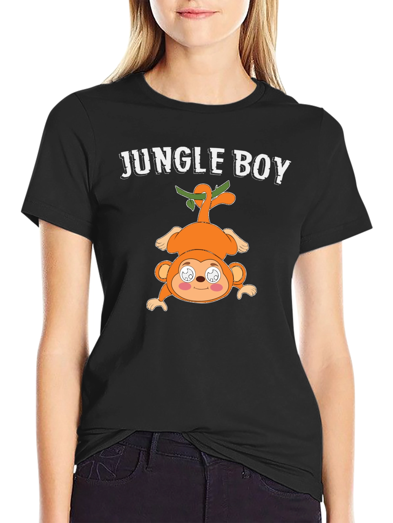 Black Jungle Boy Cartoon Monkey Graphic Tee view 2