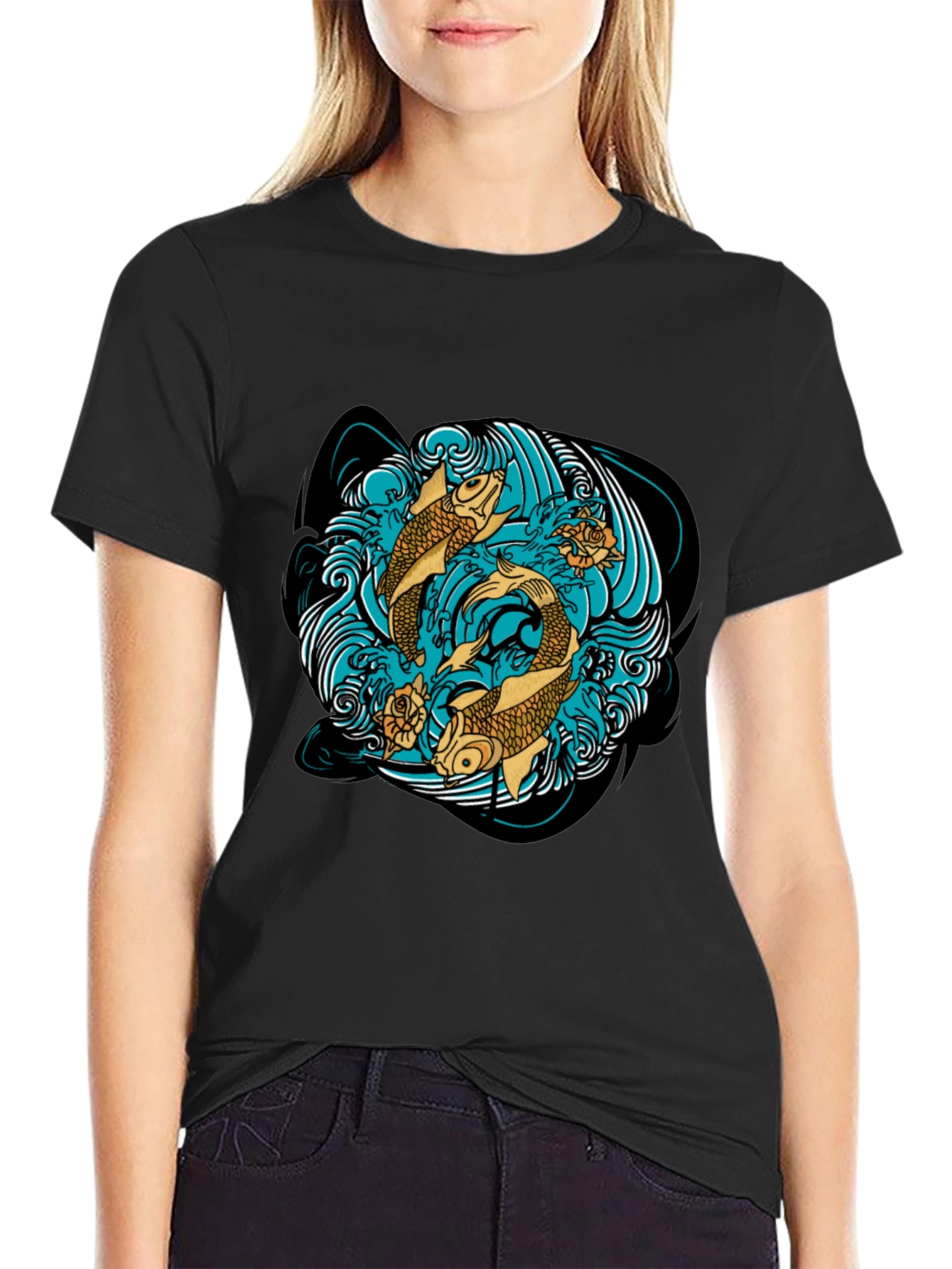 Black Koi Fish T-Shirt Graphic Design view 2