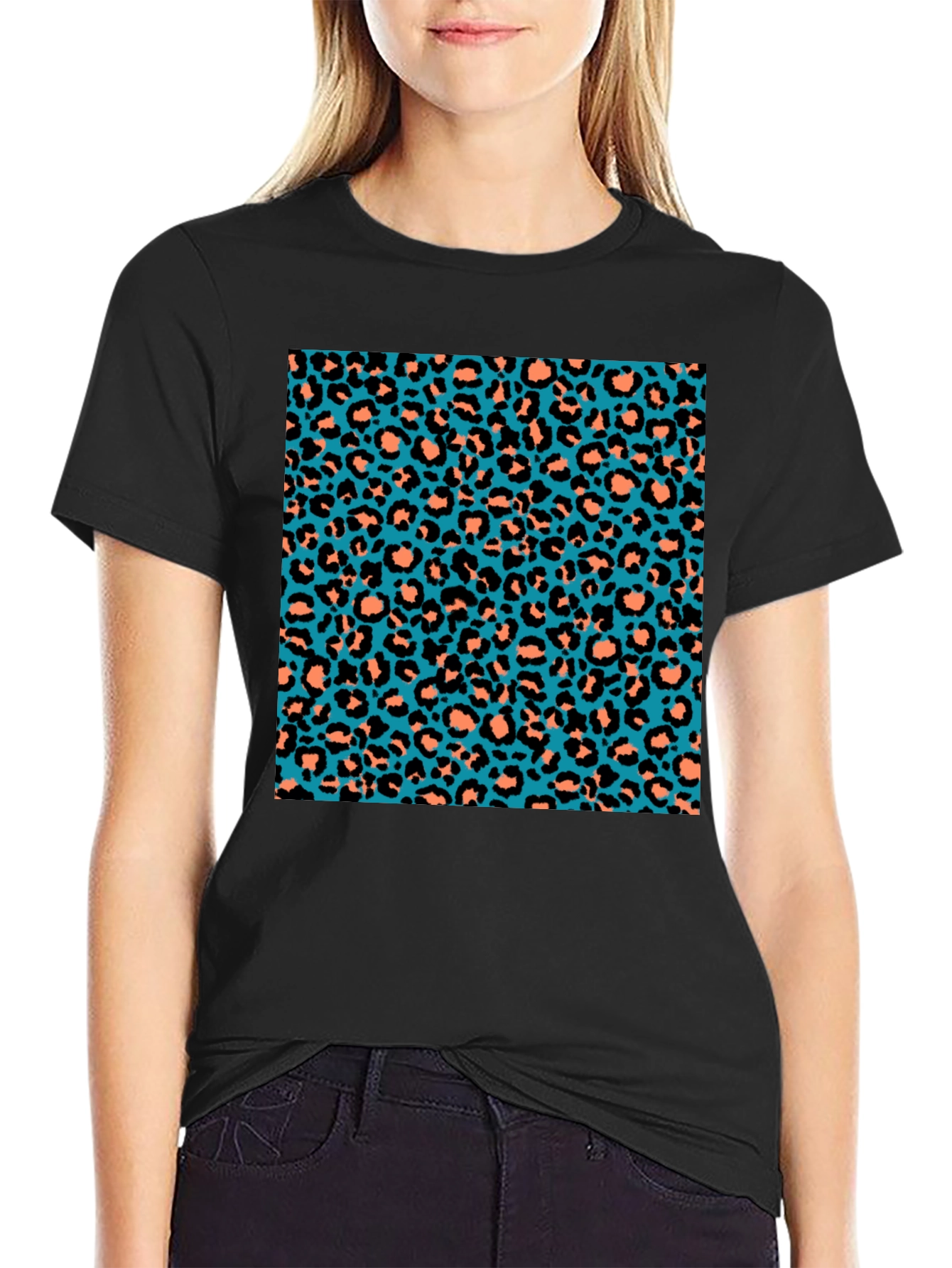 Black Funky Leopard Print Tee view 2