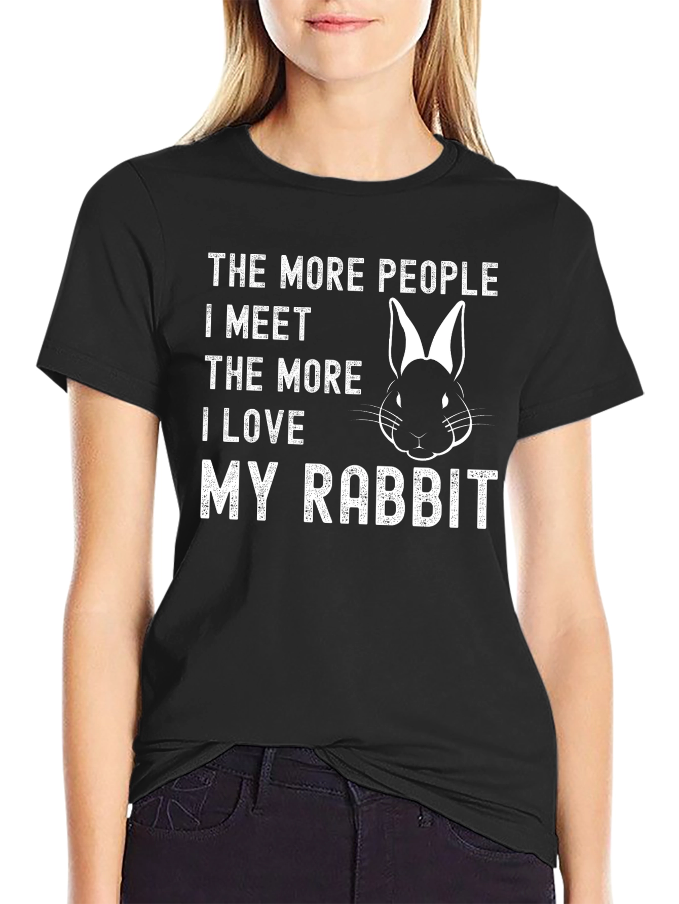 Black Rabbit Lover Graphic Tee - The More People I Meet T-Shirt view 2