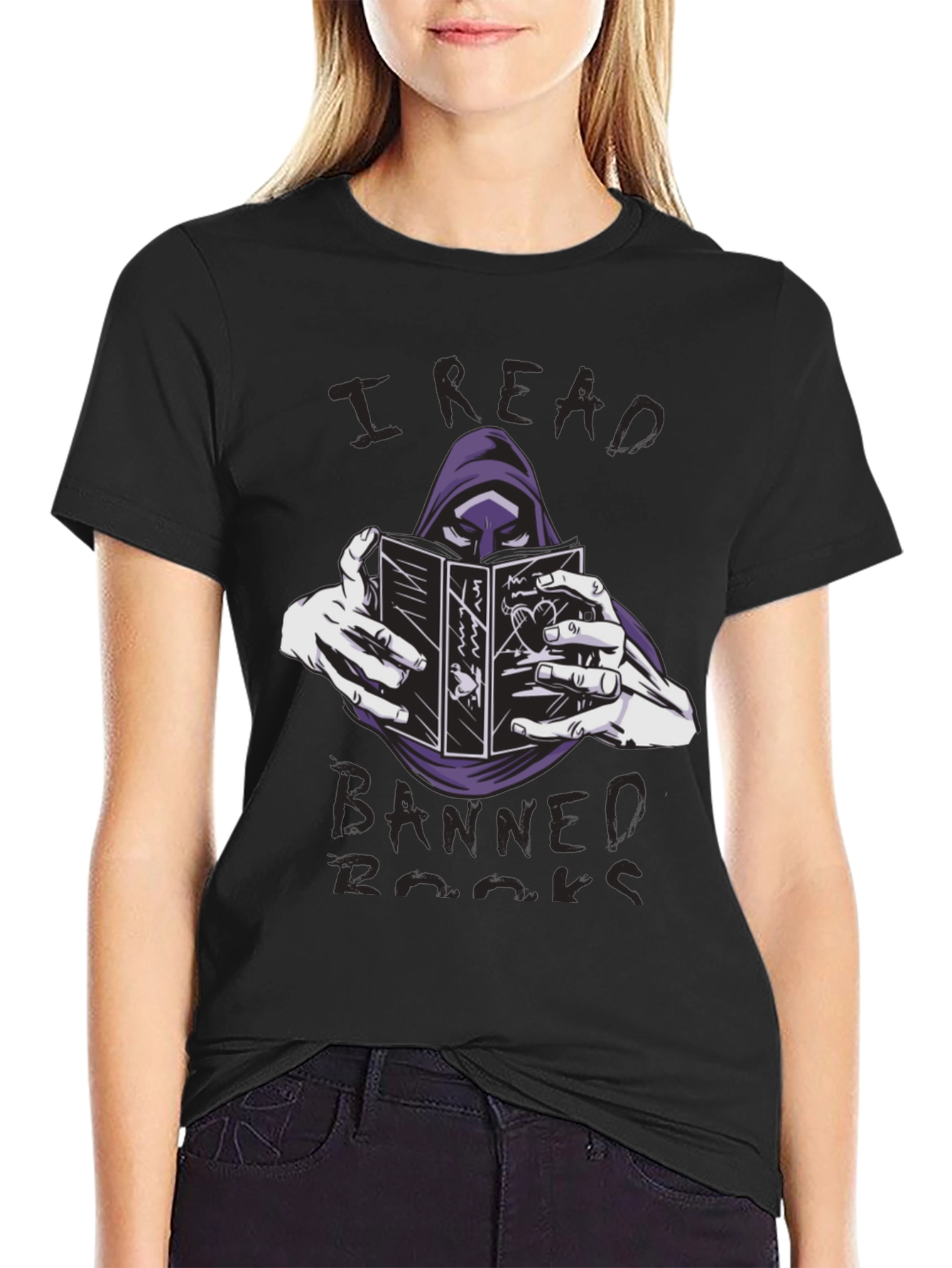 Black I Read Banned Books T-Shirt Grim Reaper Reader Tee view 2