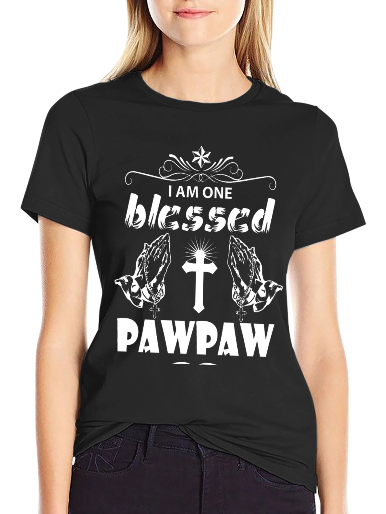 Black Blessed Pawpaw T-Shirt, Christian Grandpa Tee view 2