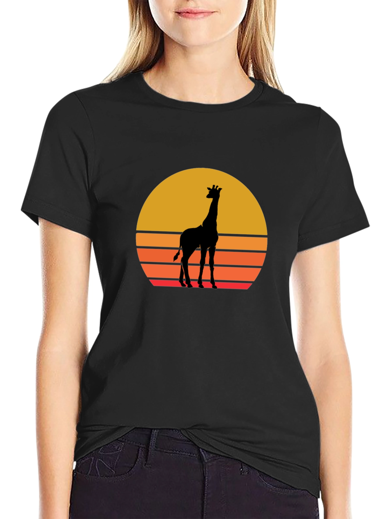 Black Giraffe Sunset T-Shirt - Unique Graphic Tee view 2