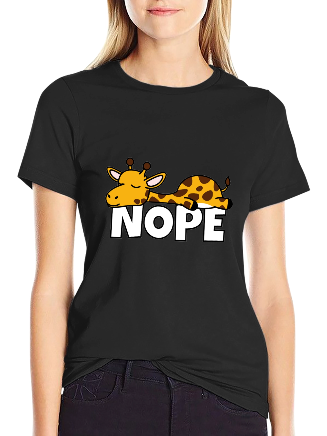Black Nope Giraffe Graphic Tee - Unisex Black T-Shirt view 2