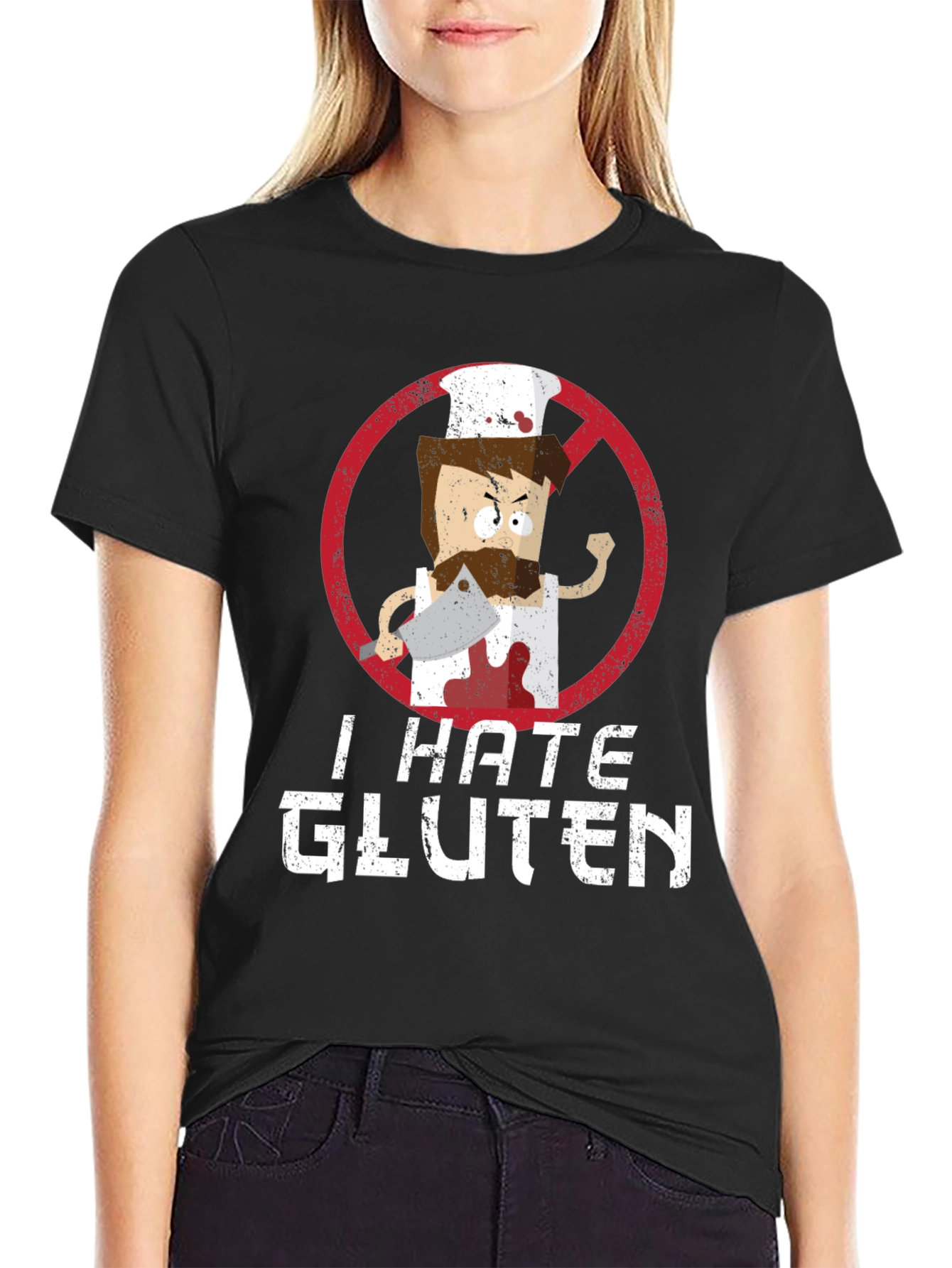 Black I Hate Gluten T-Shirt - Chef Graphic Tee view 2