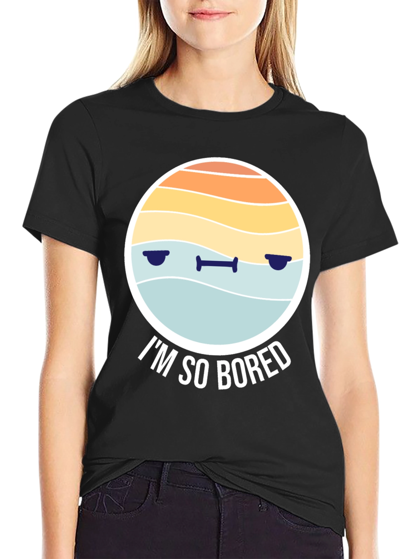 Black Bored Emoji Graphic T-Shirt - Unisex Black Tee view 2