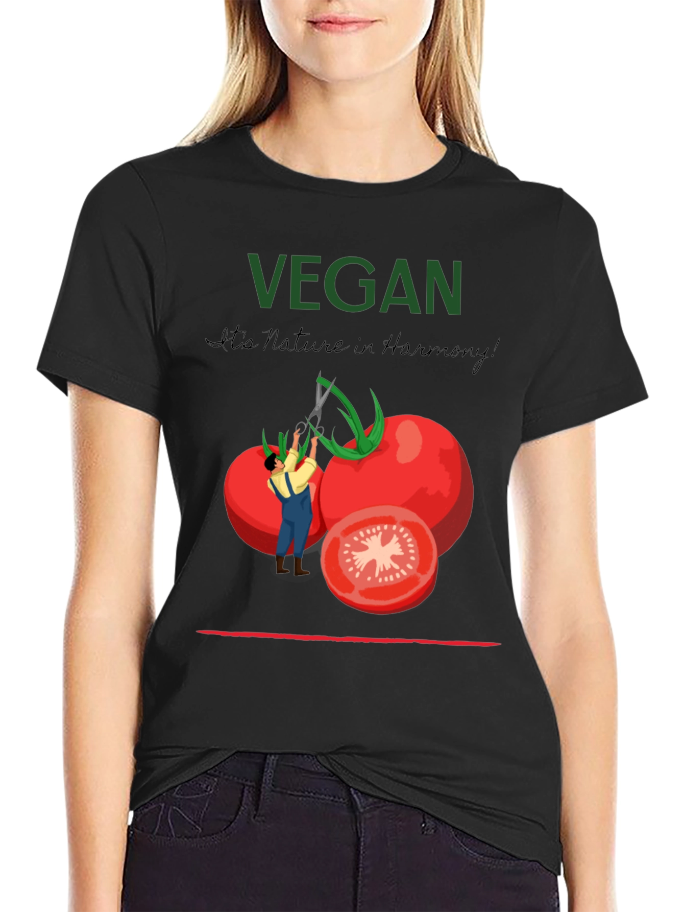 Black Vegan Tomato Graphic T-Shirt - Nature in Harmony view 2