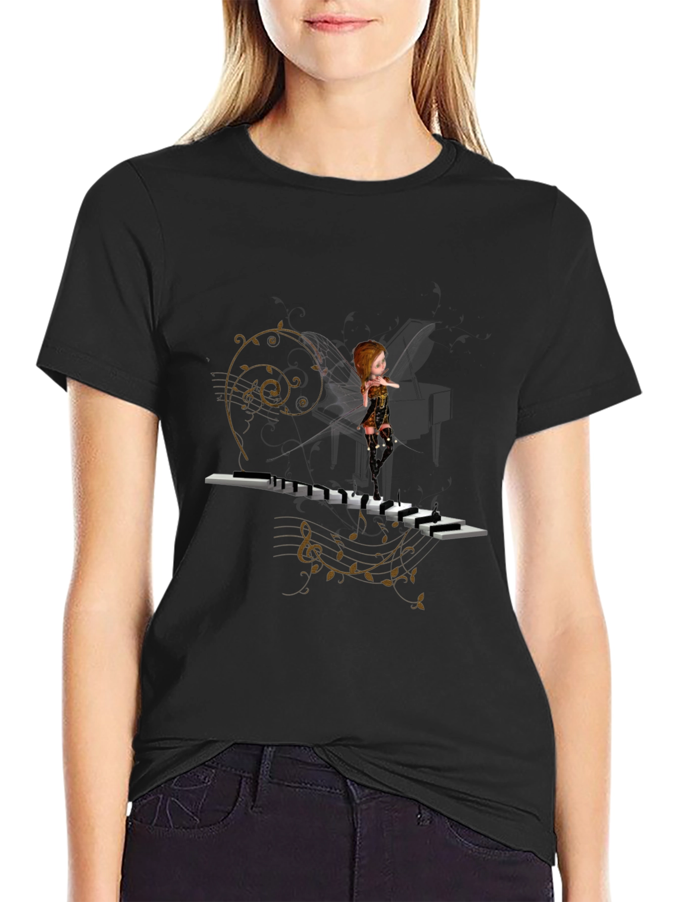 Black Piano Fairy Black T-Shirt view 2