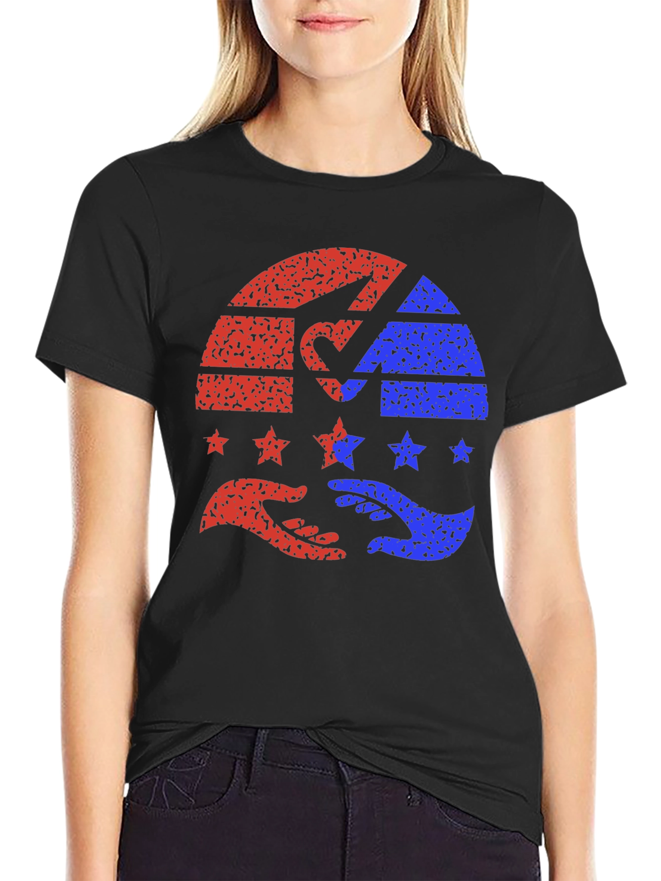 Black Patriotic Hands Helping Stars T-Shirt view 2