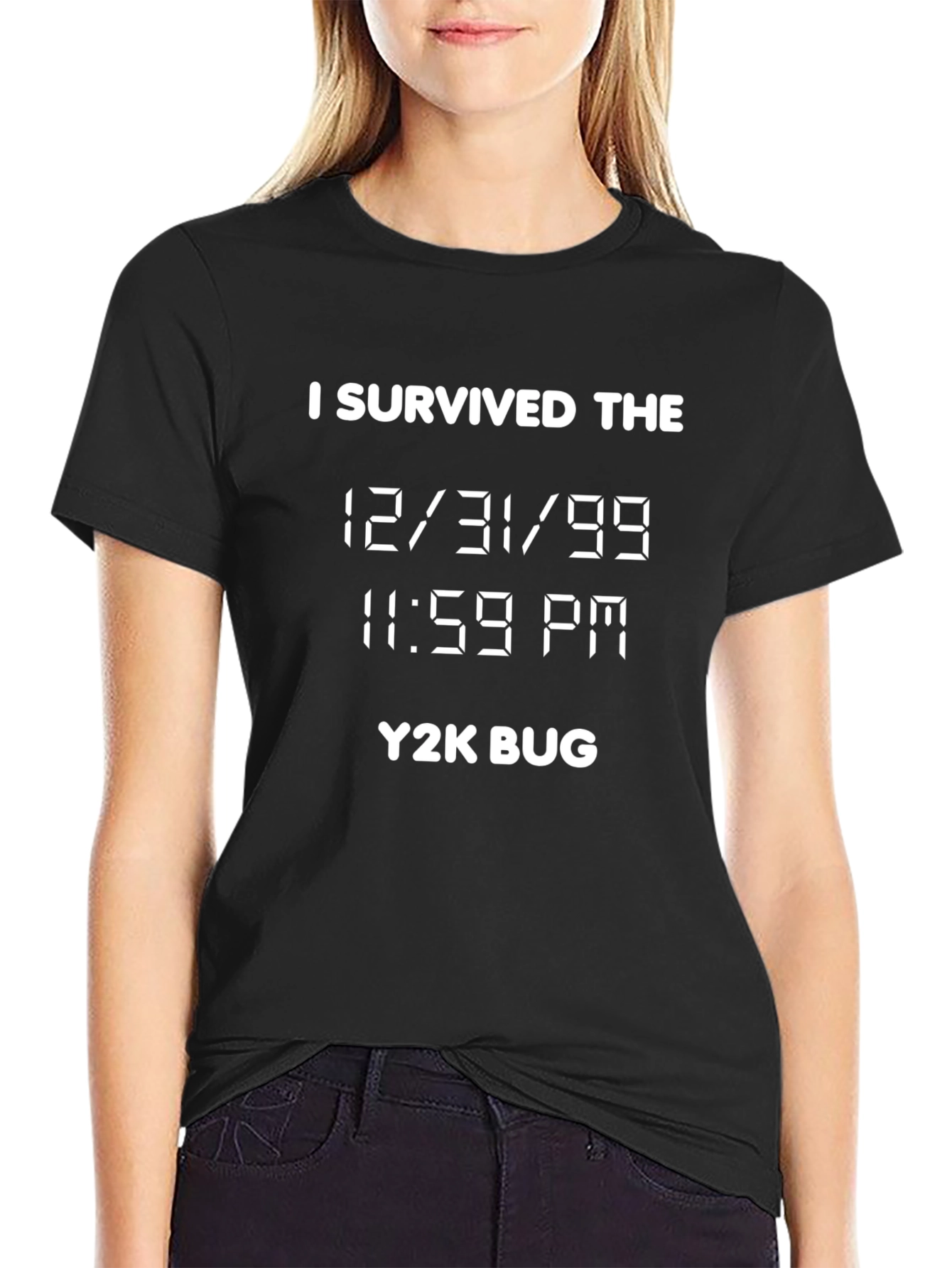 Black Y2K Bug Survivor T-Shirt - Funny 90s Nostalgia Tee view 2