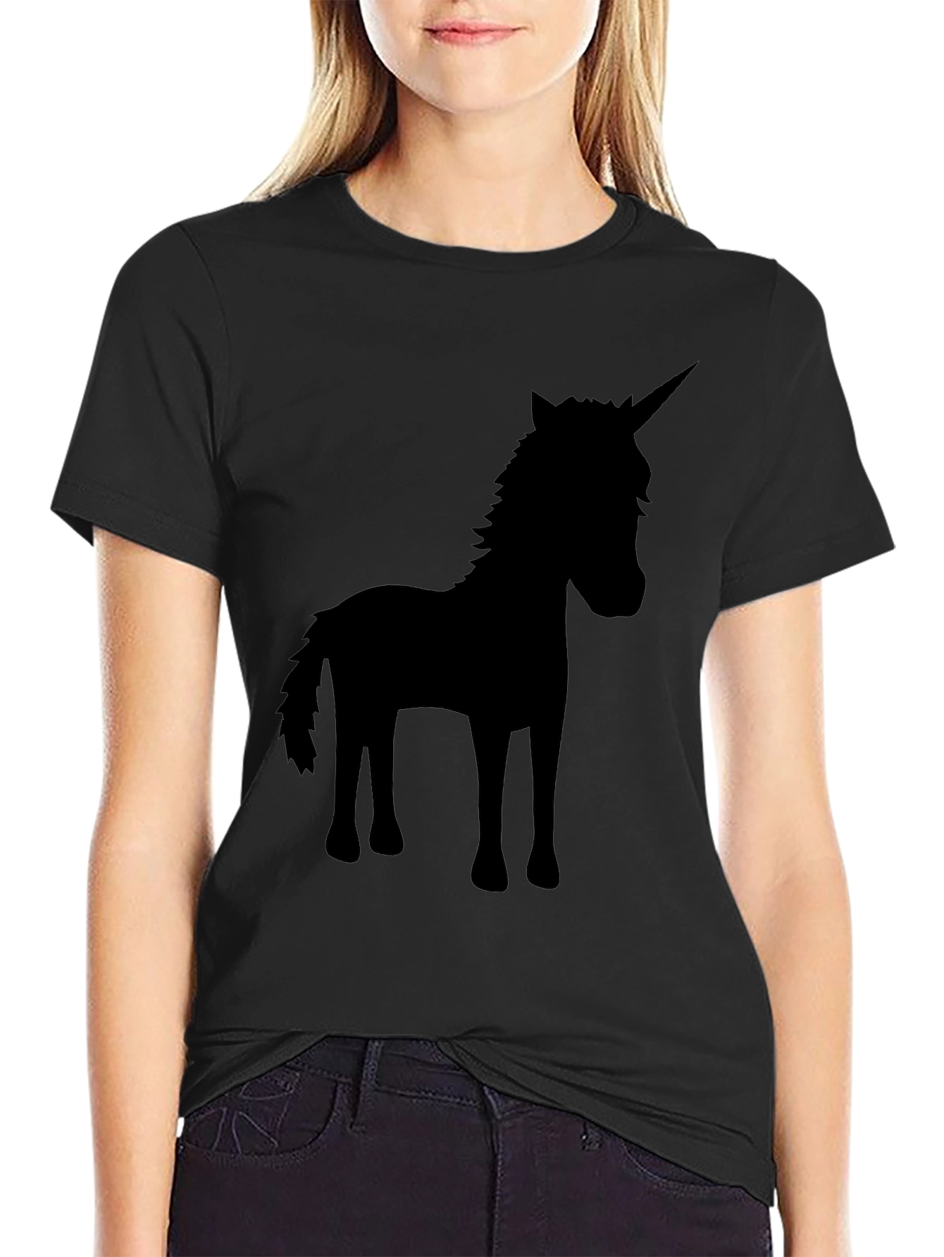 Black Unicorn Silhouette Black T-Shirt view 2
