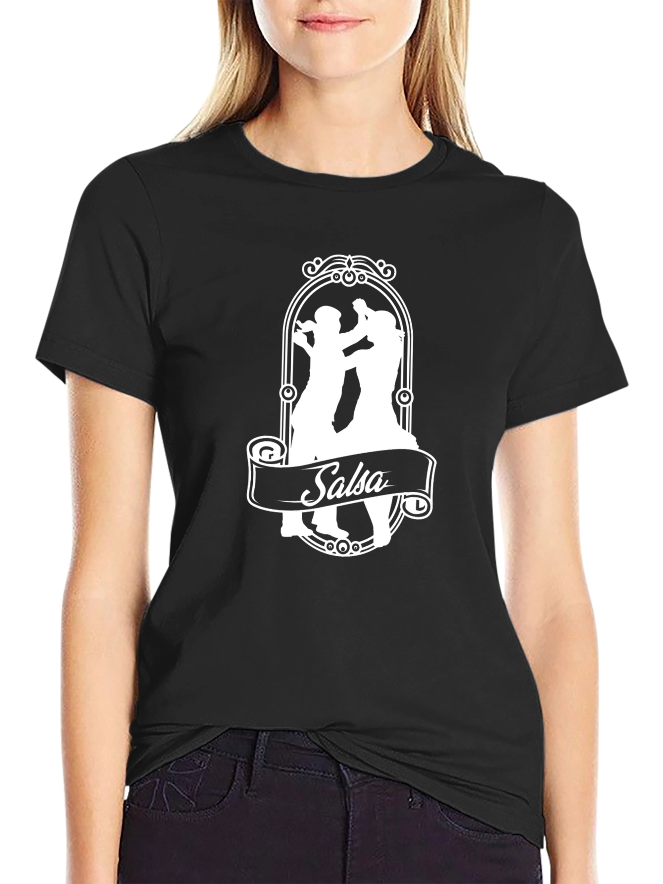 Black Salsa Dance Silhouette Black T-Shirt view 2