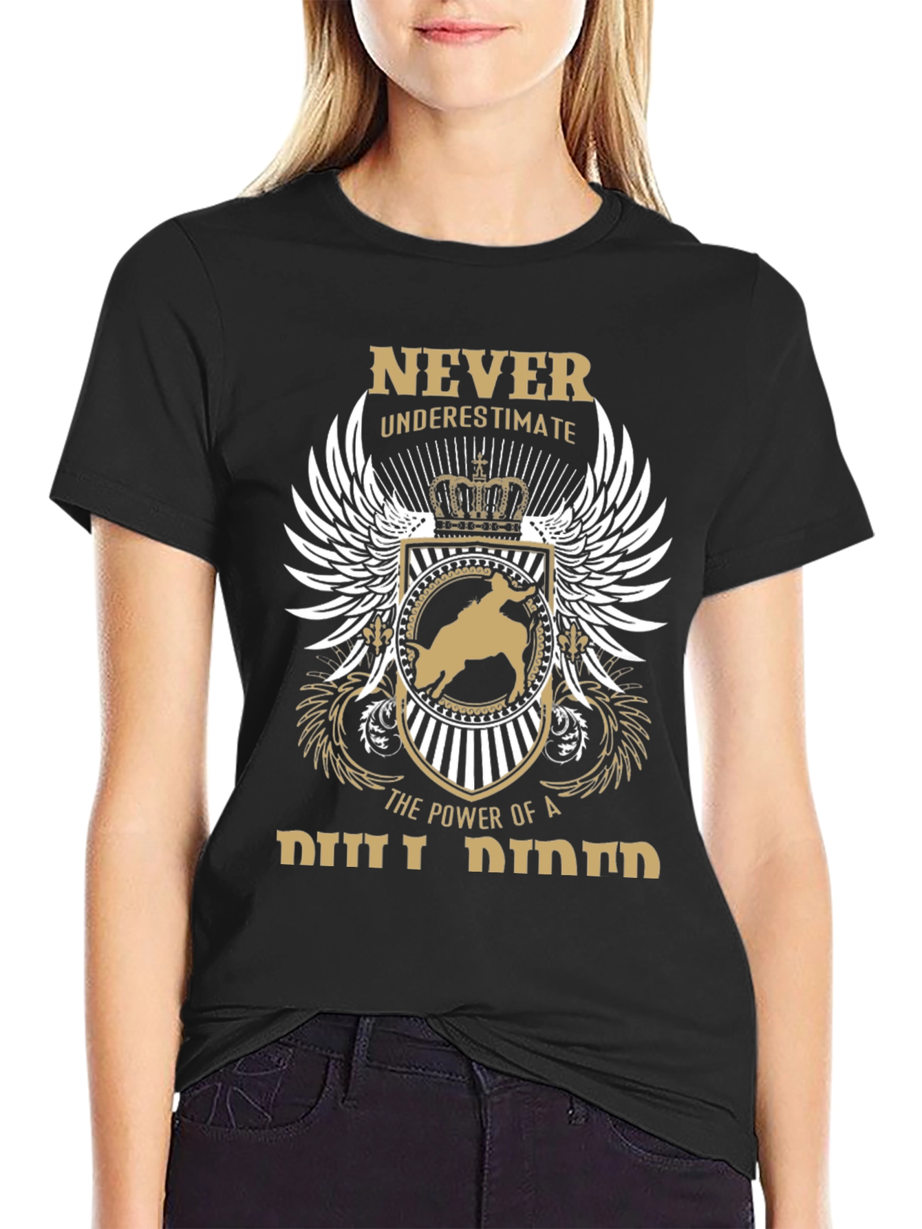 Black Never Underestimate Bull Rider T-Shirt view 2