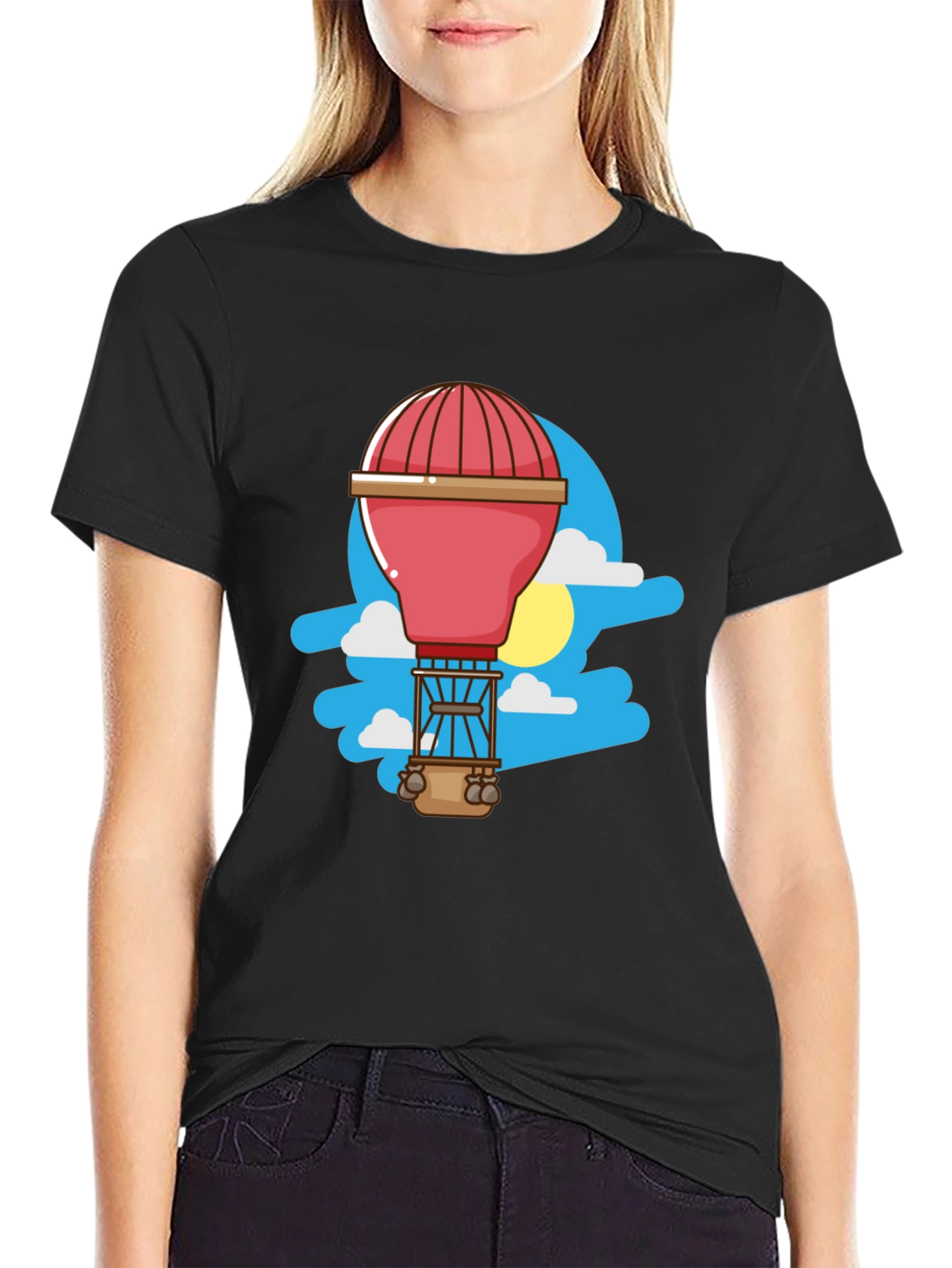 Black Cartoon Hot Air Balloon Graphic Tee - Black view 2