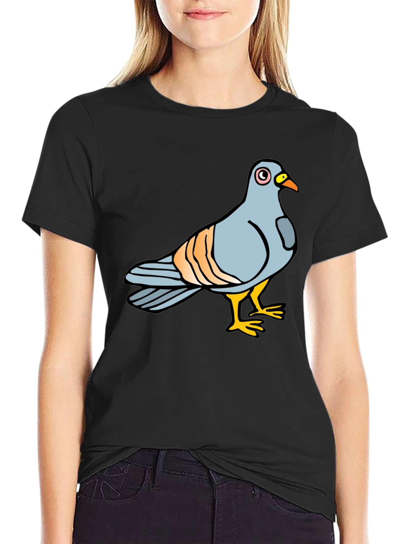 Black Pigeon Graphic Tee - Soft Cotton Black T-Shirt view 2