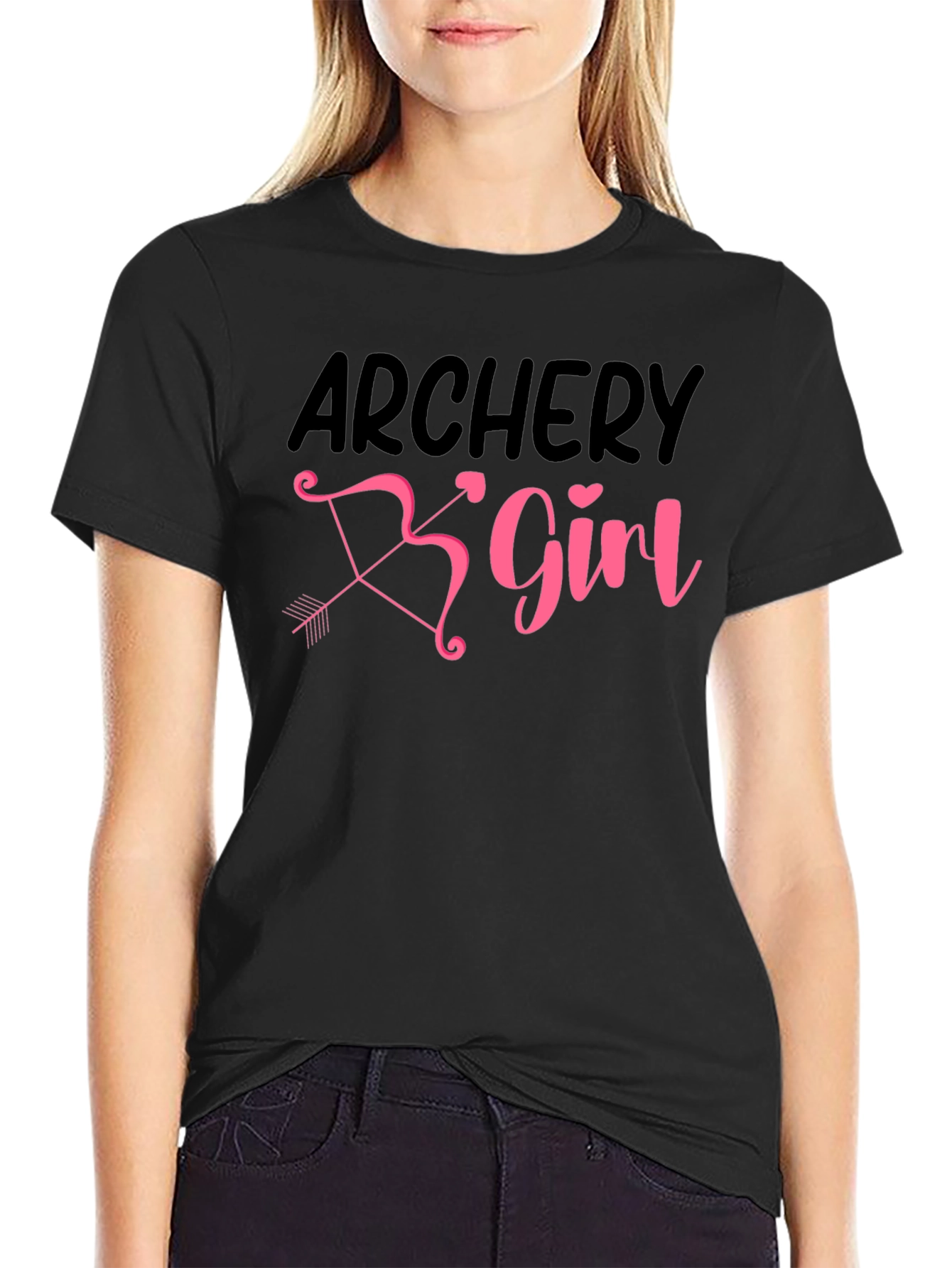 Black Archery Girl Bow Arrow Graphic T-Shirt view 2