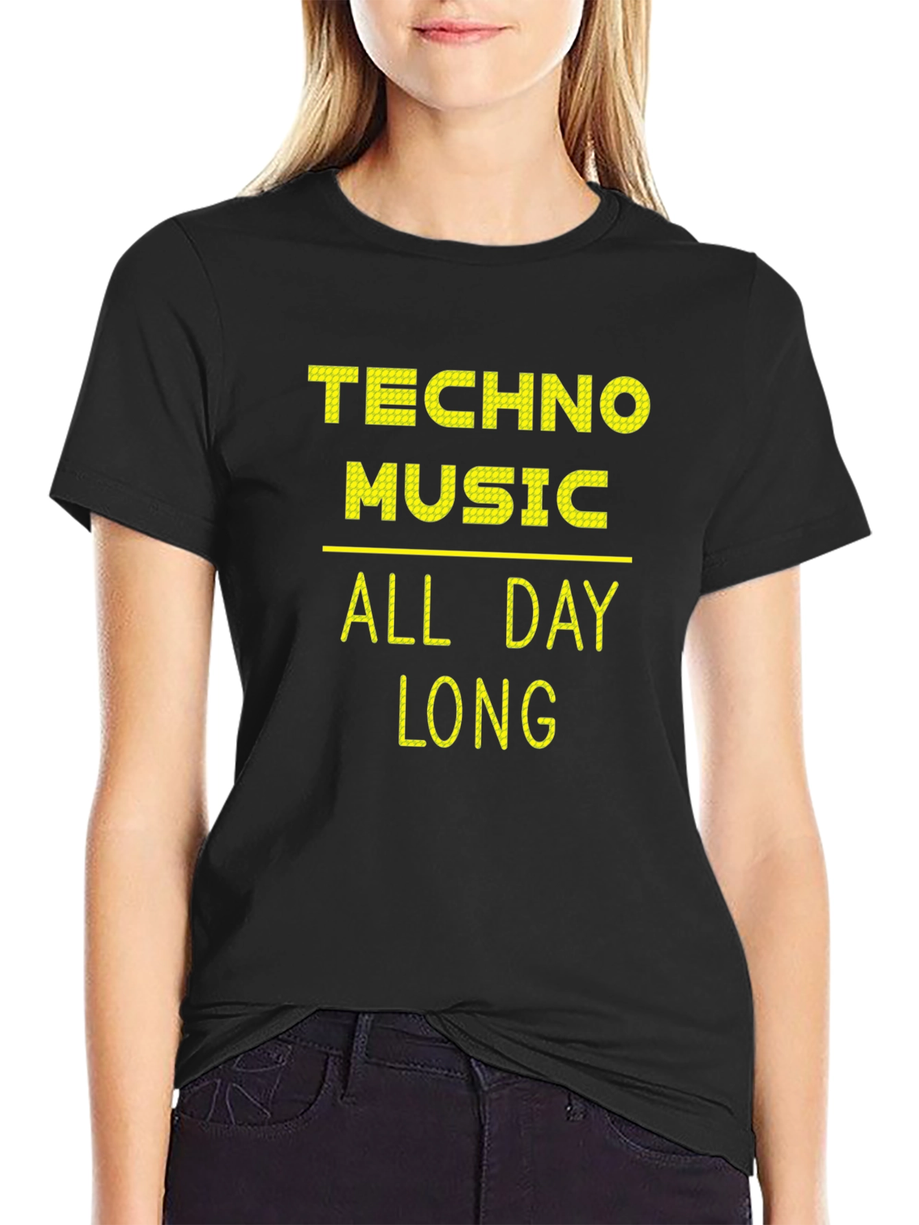 Black Techno Music All Day Long Graphic T-Shirt view 2