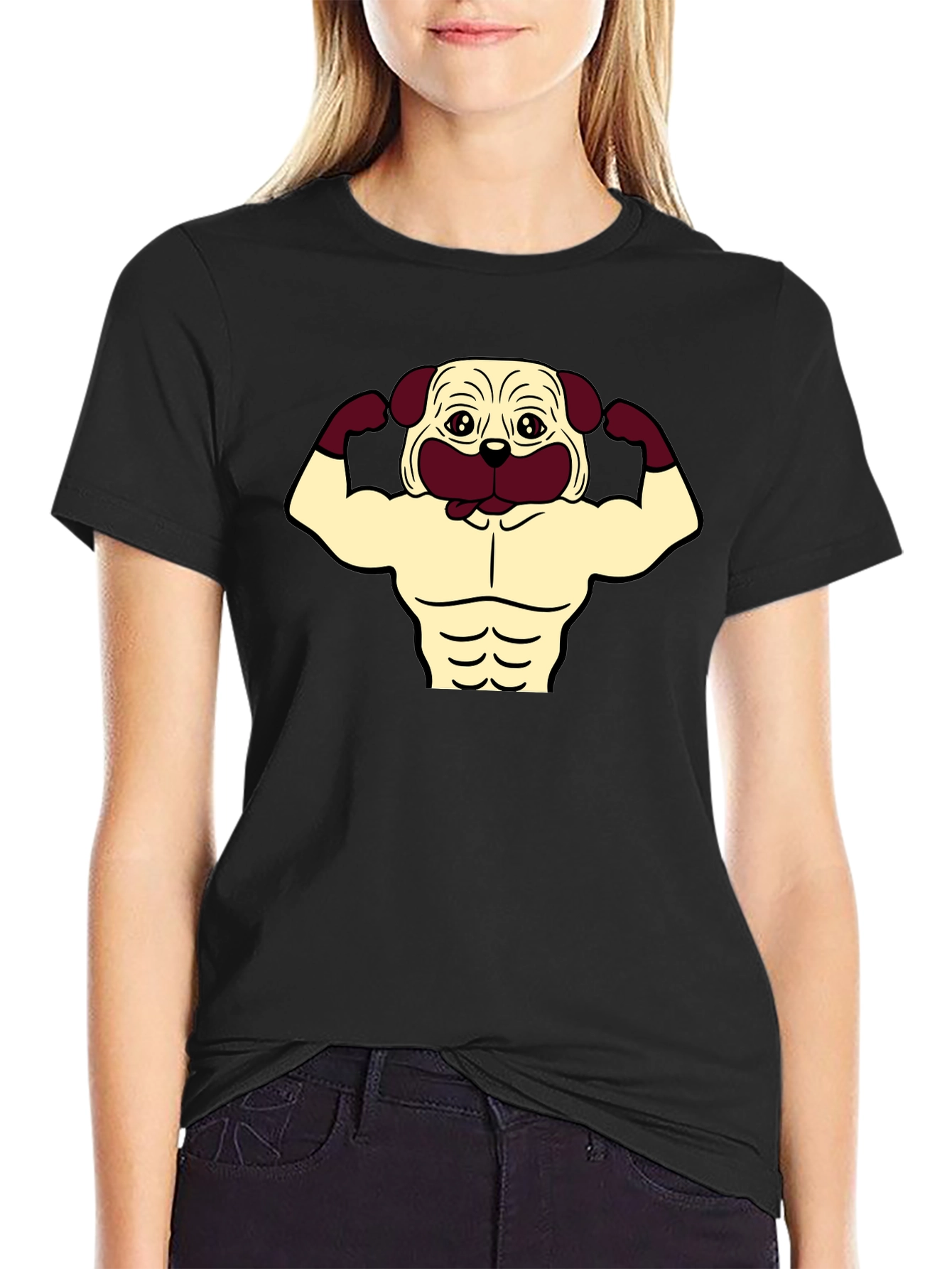 Black Pug Muscle T-Shirt - Black Graphic Tee view 2