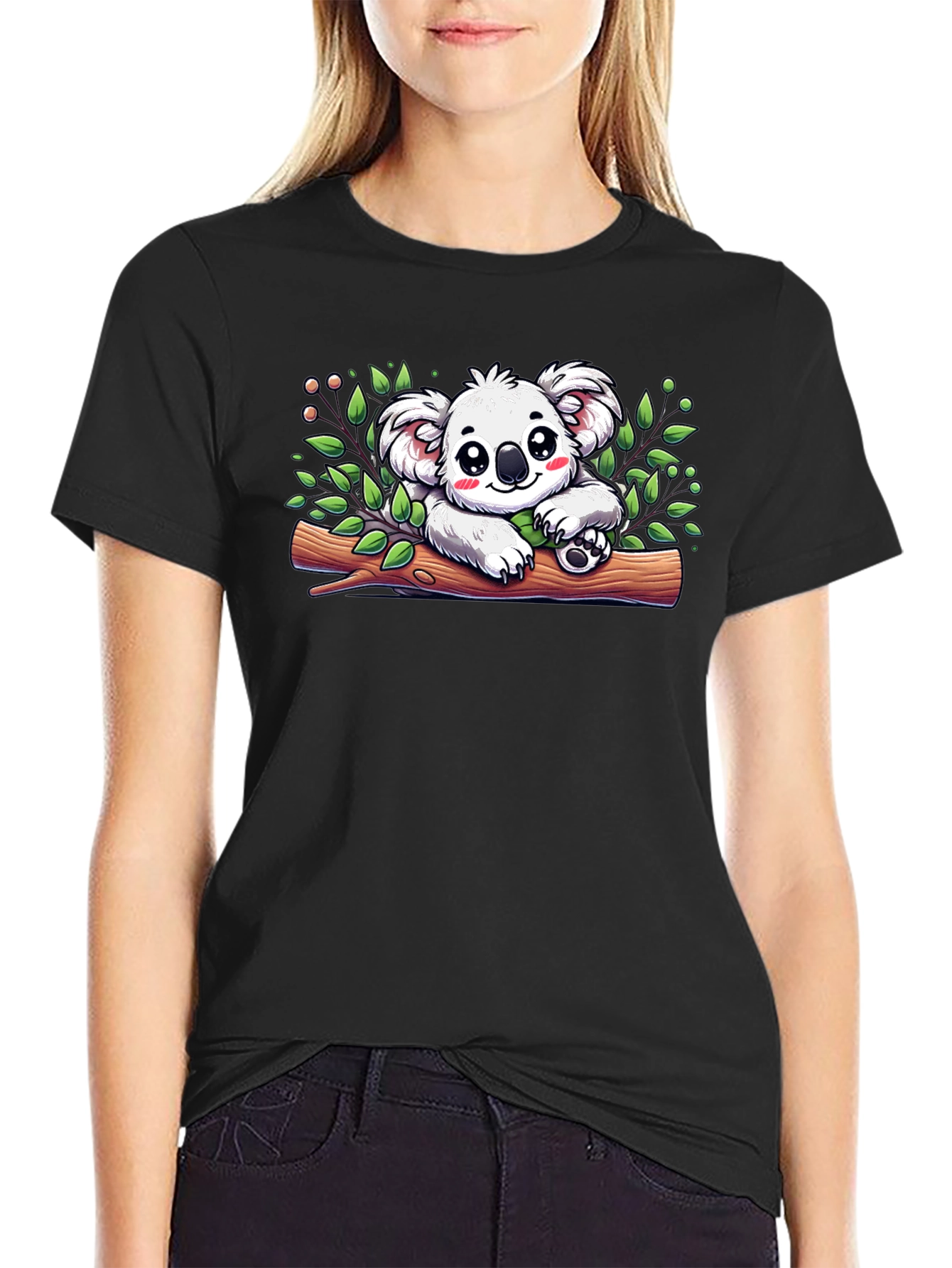 Black Koala Bear Graphic Black T-Shirt view 2