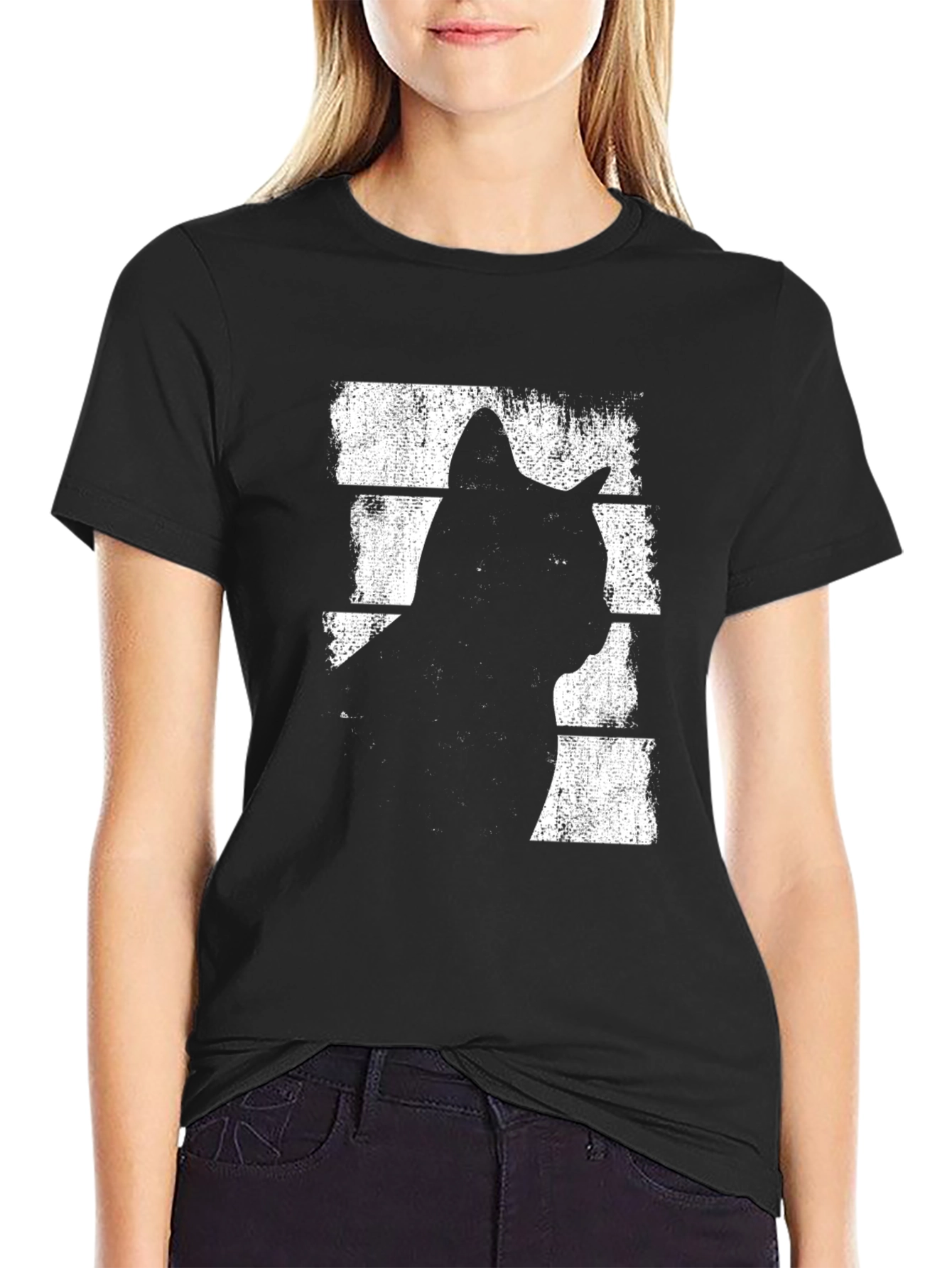 Black Cool Cat Silhouette Graphic Tee - Black view 2