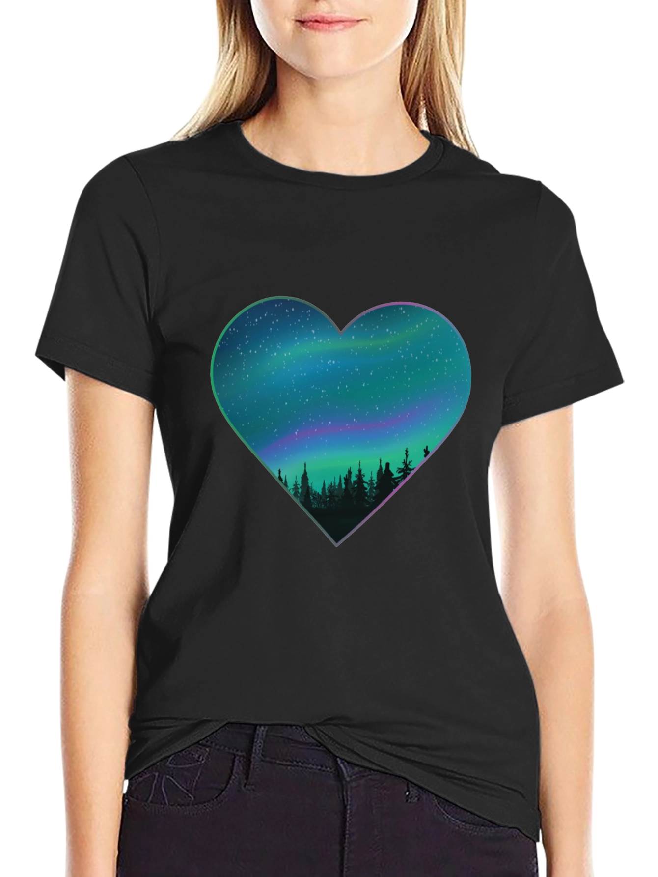 Black Northern Lights Heart Graphic Tee view 2