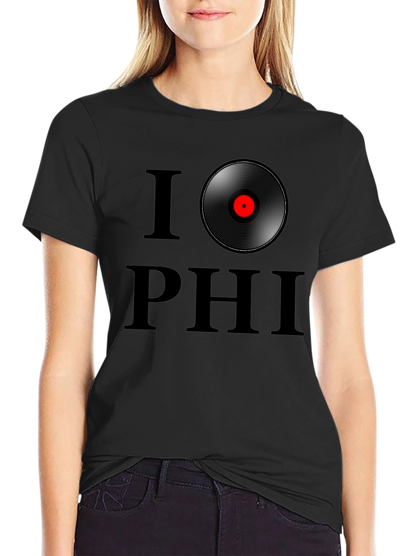 Black I Record Phi T-Shirt - Classic Black Tee view 2