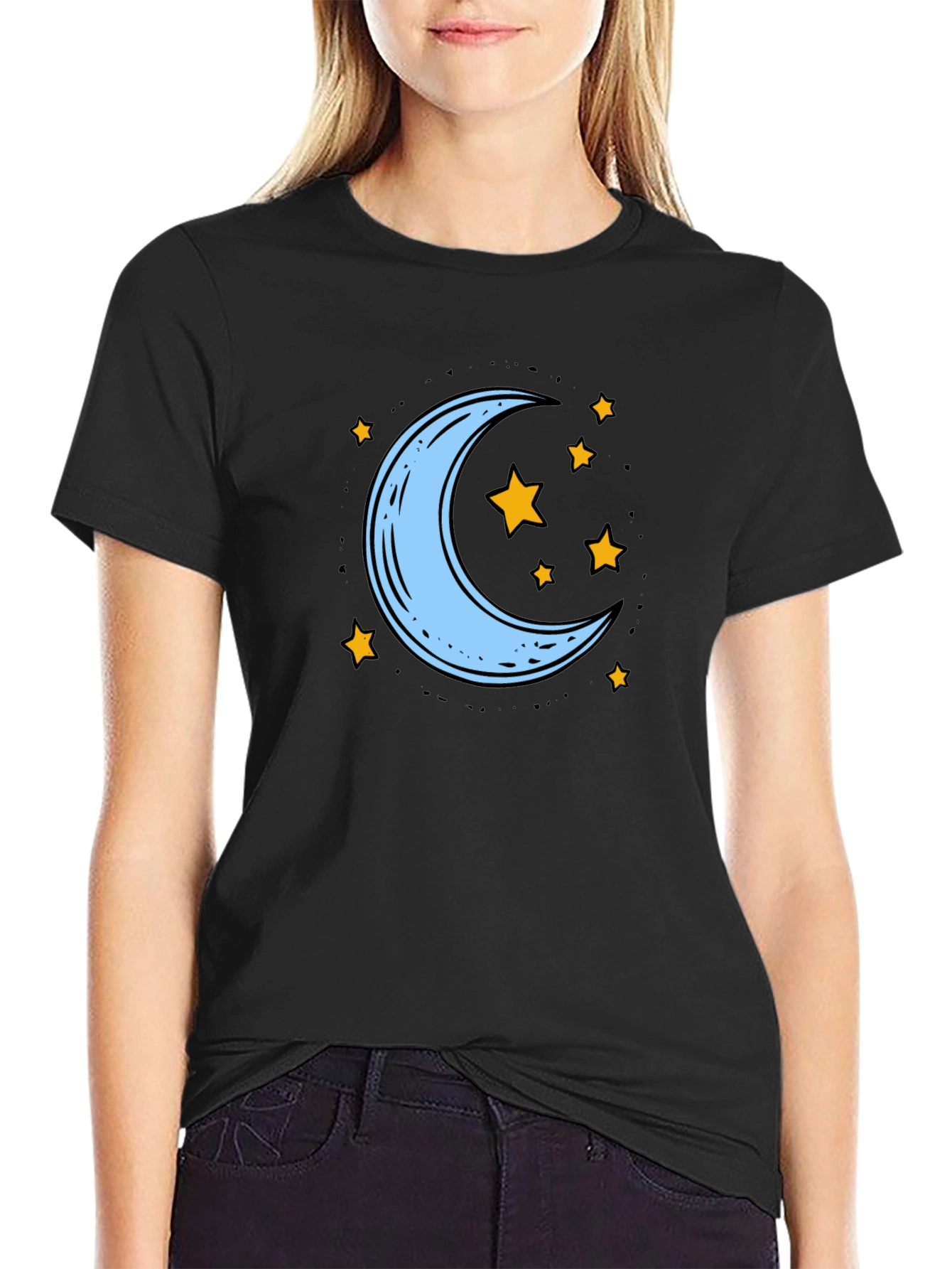 Black Moon and Stars Graphic Tee - Black view 2