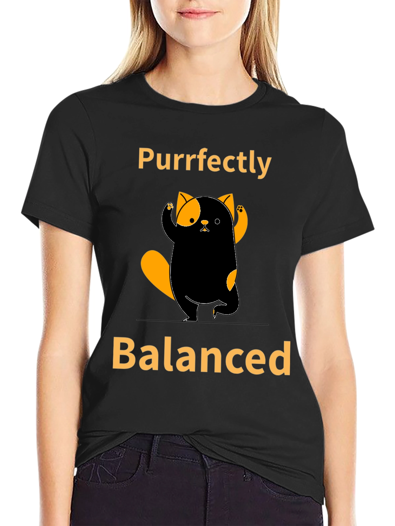 Black Purrfectly Balanced Cat T-Shirt view 2