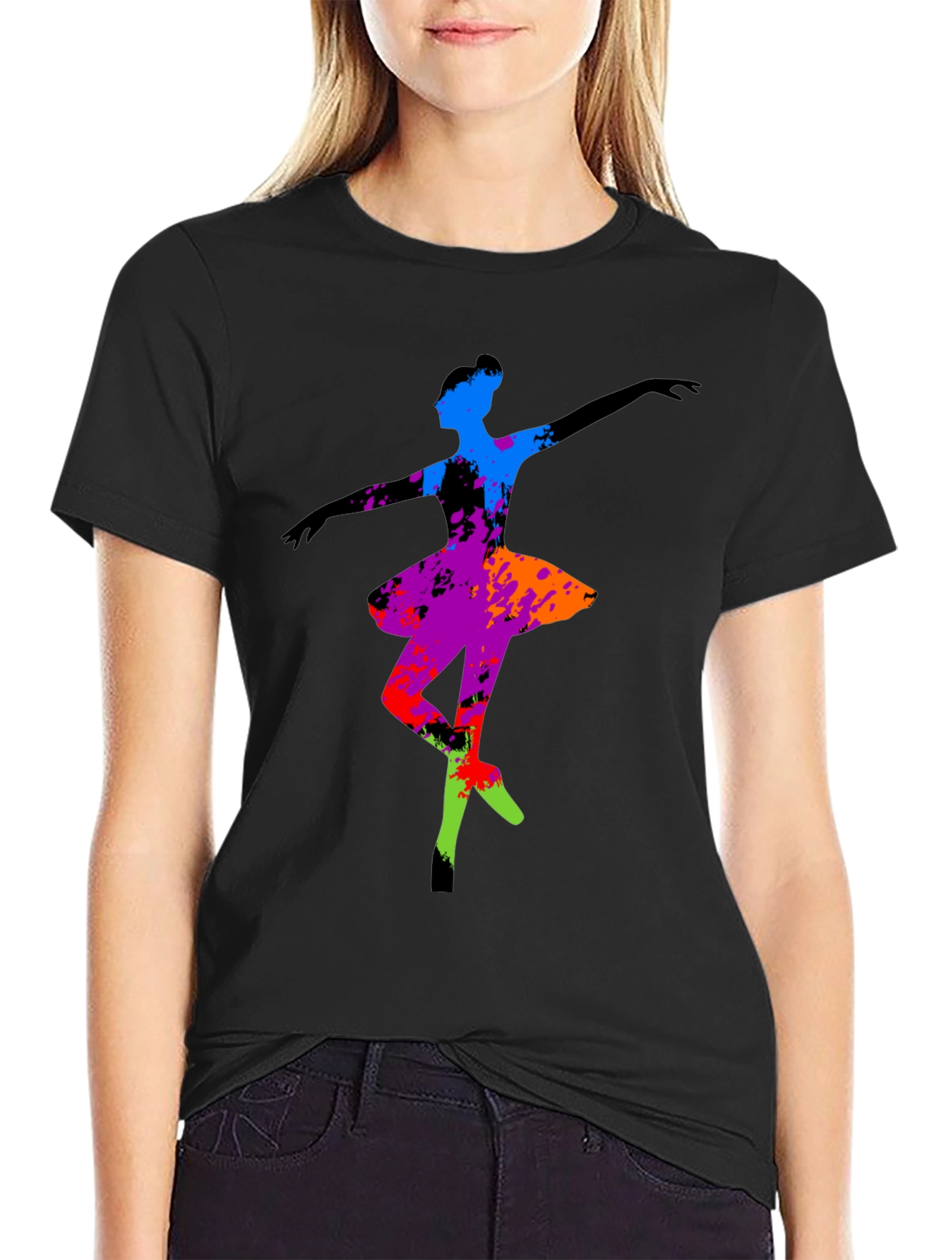 Black Abstract Ballerina Graphic Tee - Black view 2
