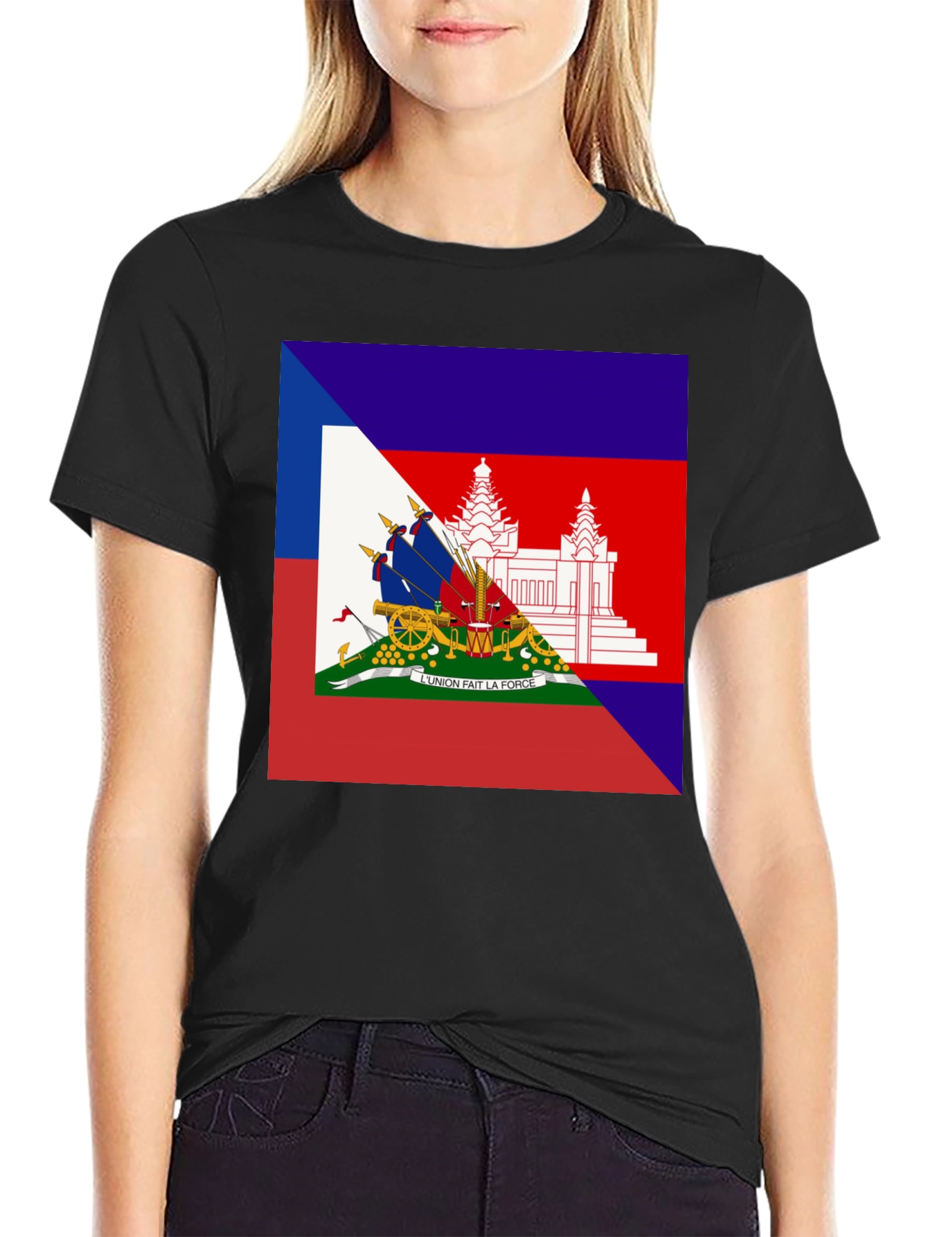 Black Haiti Flag T-Shirt Black Tee view 2