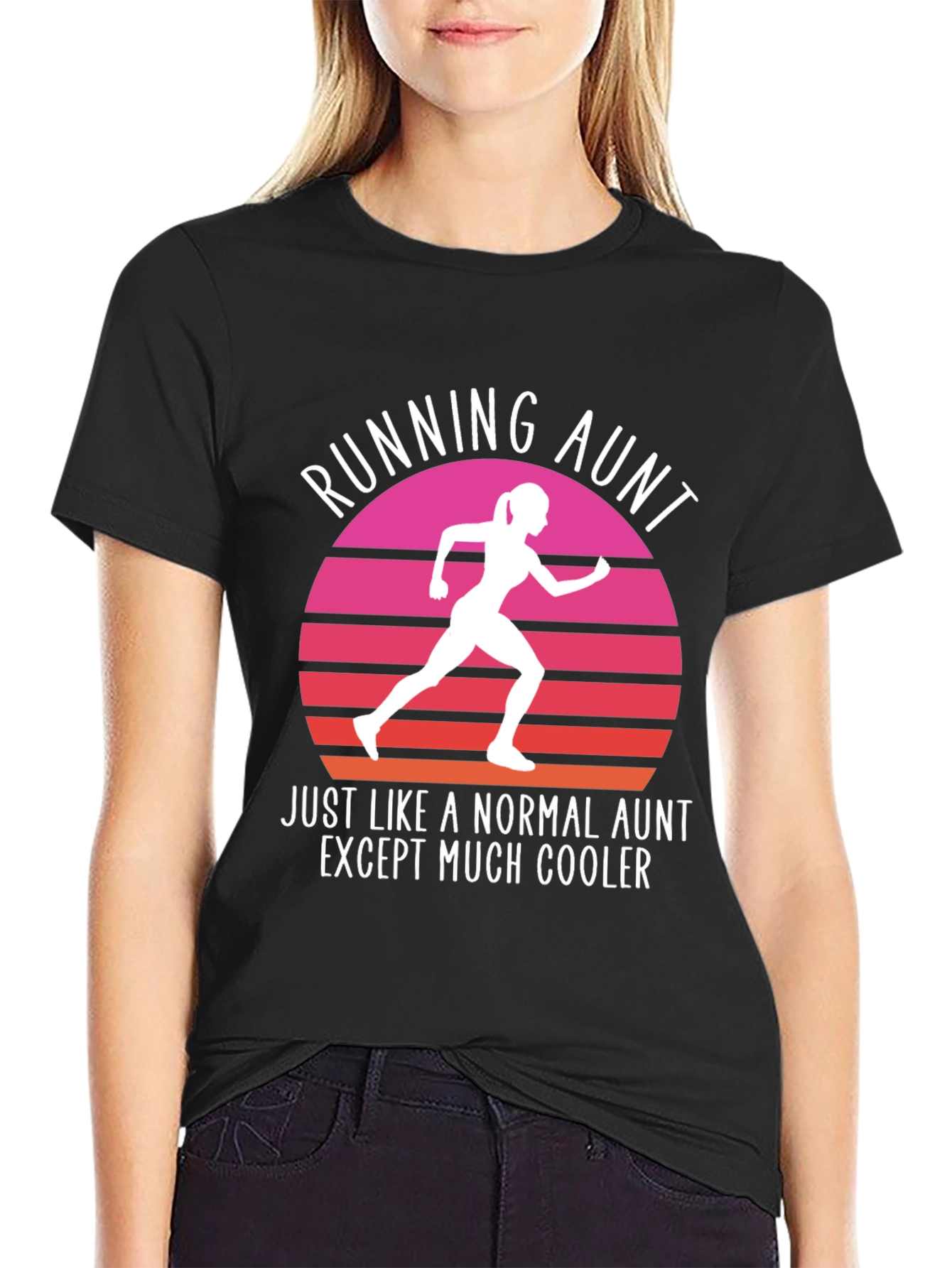 Black Running Aunt T-Shirt - Cool Aunt Gift view 2