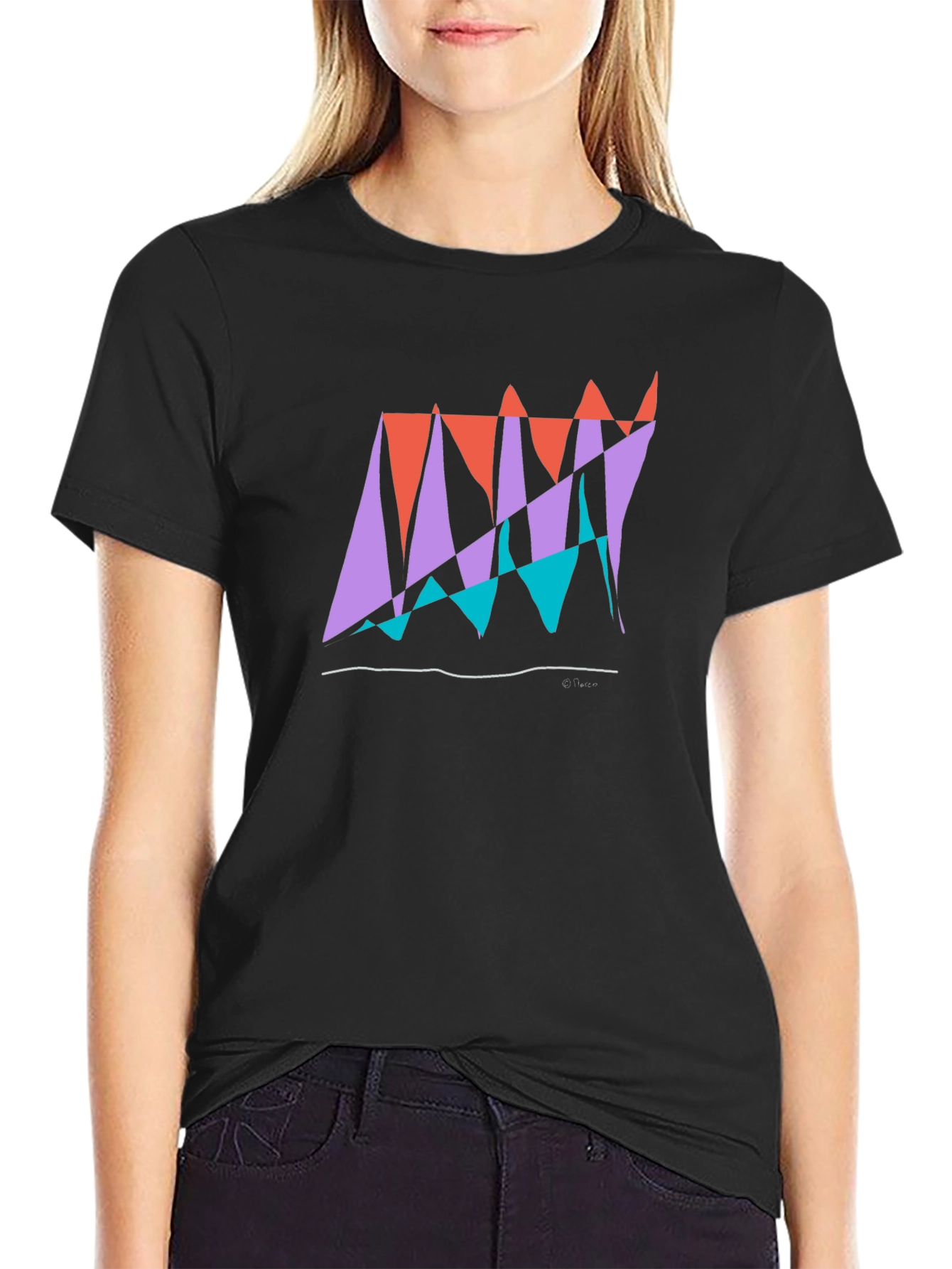 Black Abstract Graphic Tee - Modern Art Inspired Black T-Shirt view 2