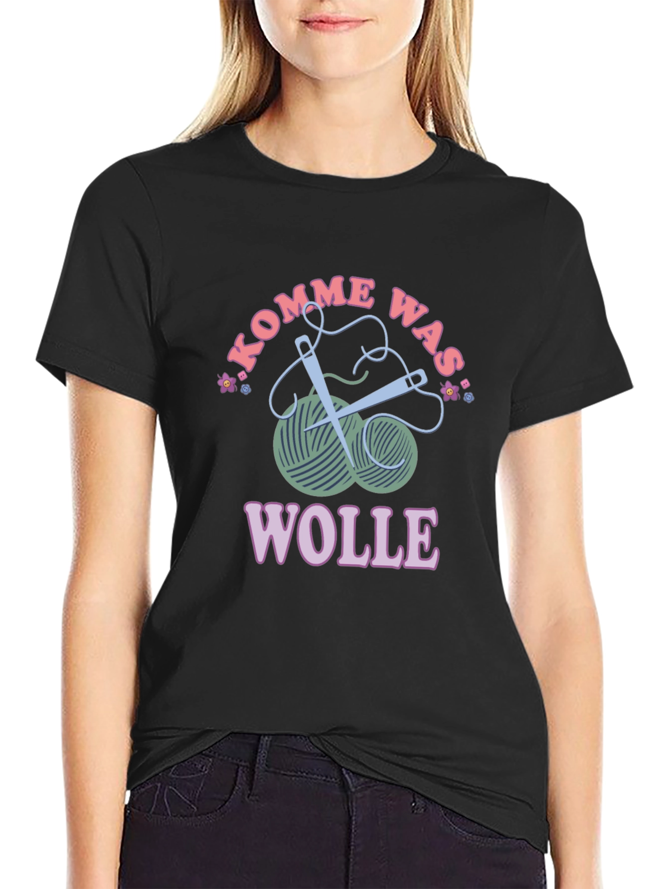 Black Kommen Was Wolle T-Shirt - Knitting Love view 2