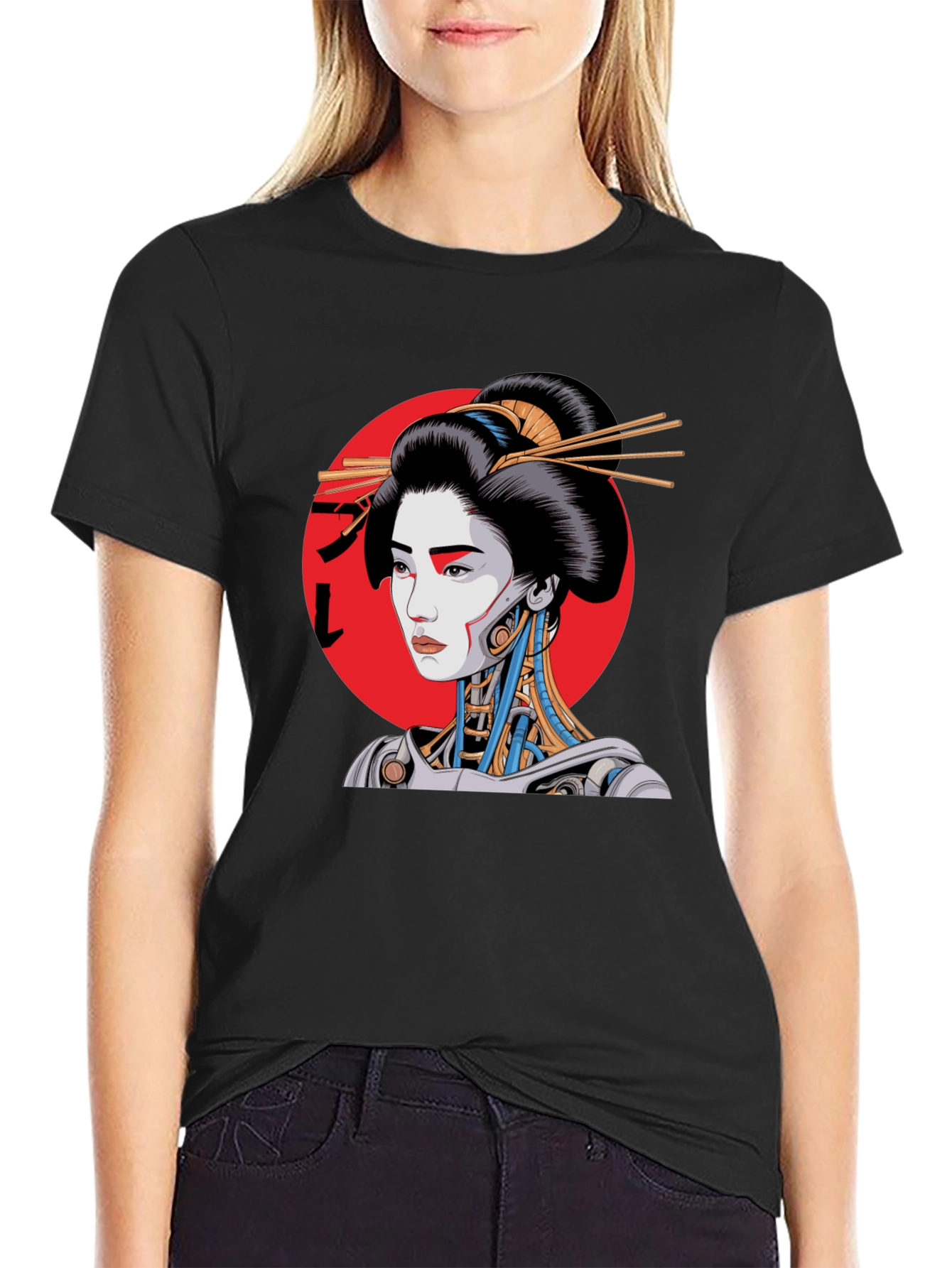 Black Cyberpunk Geisha Graphic Tee - Black view 2
