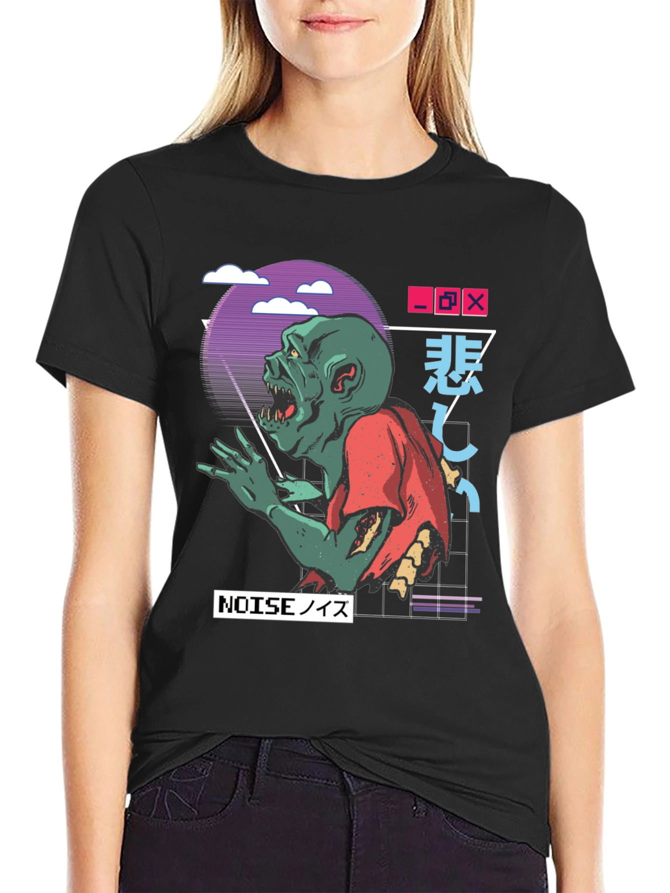 Black Zombie Noise T-Shirt - Vaporwave Style view 2