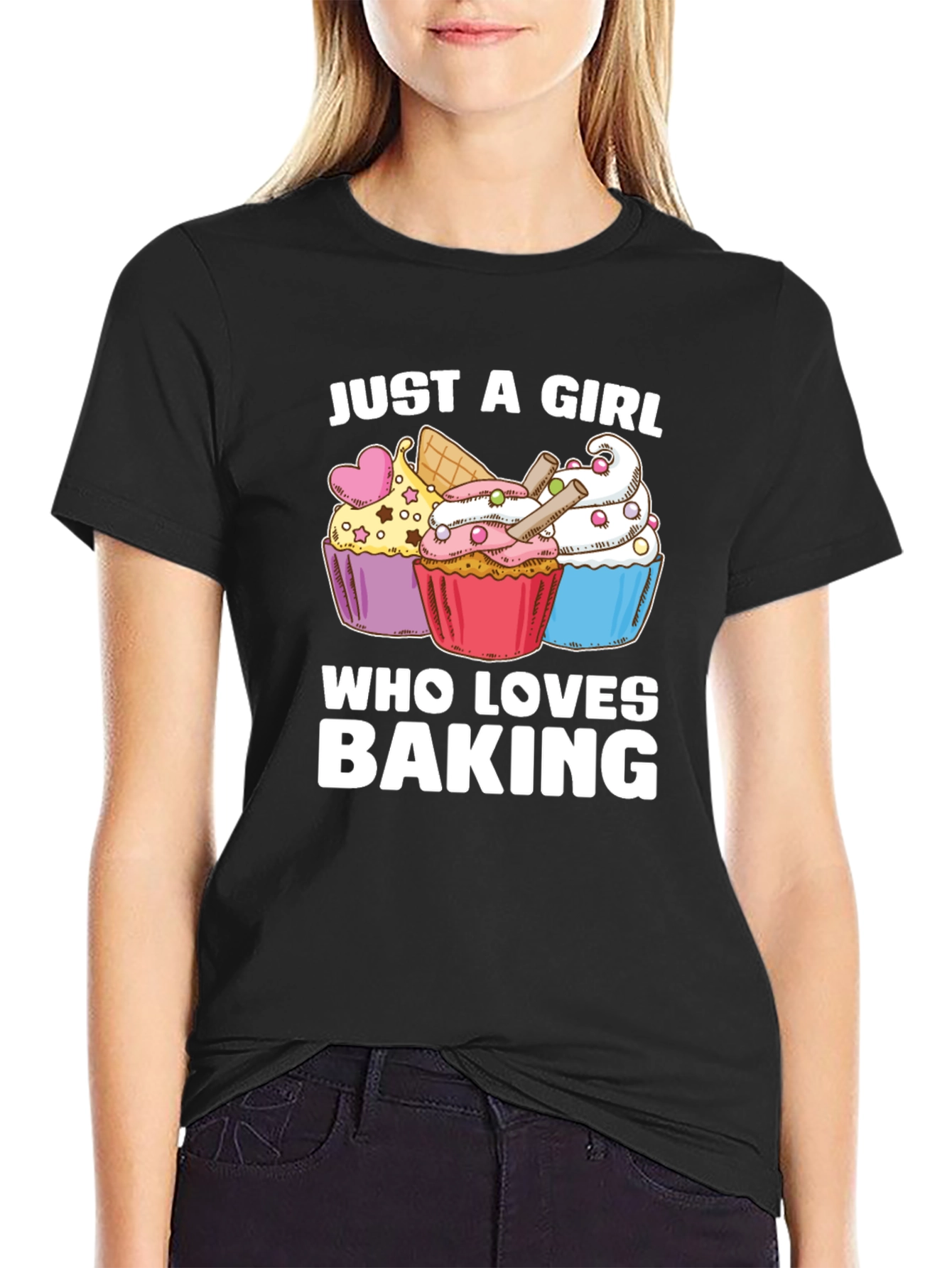 Black Just A Girl Who Loves Baking Cupcake T-Shirt view 2