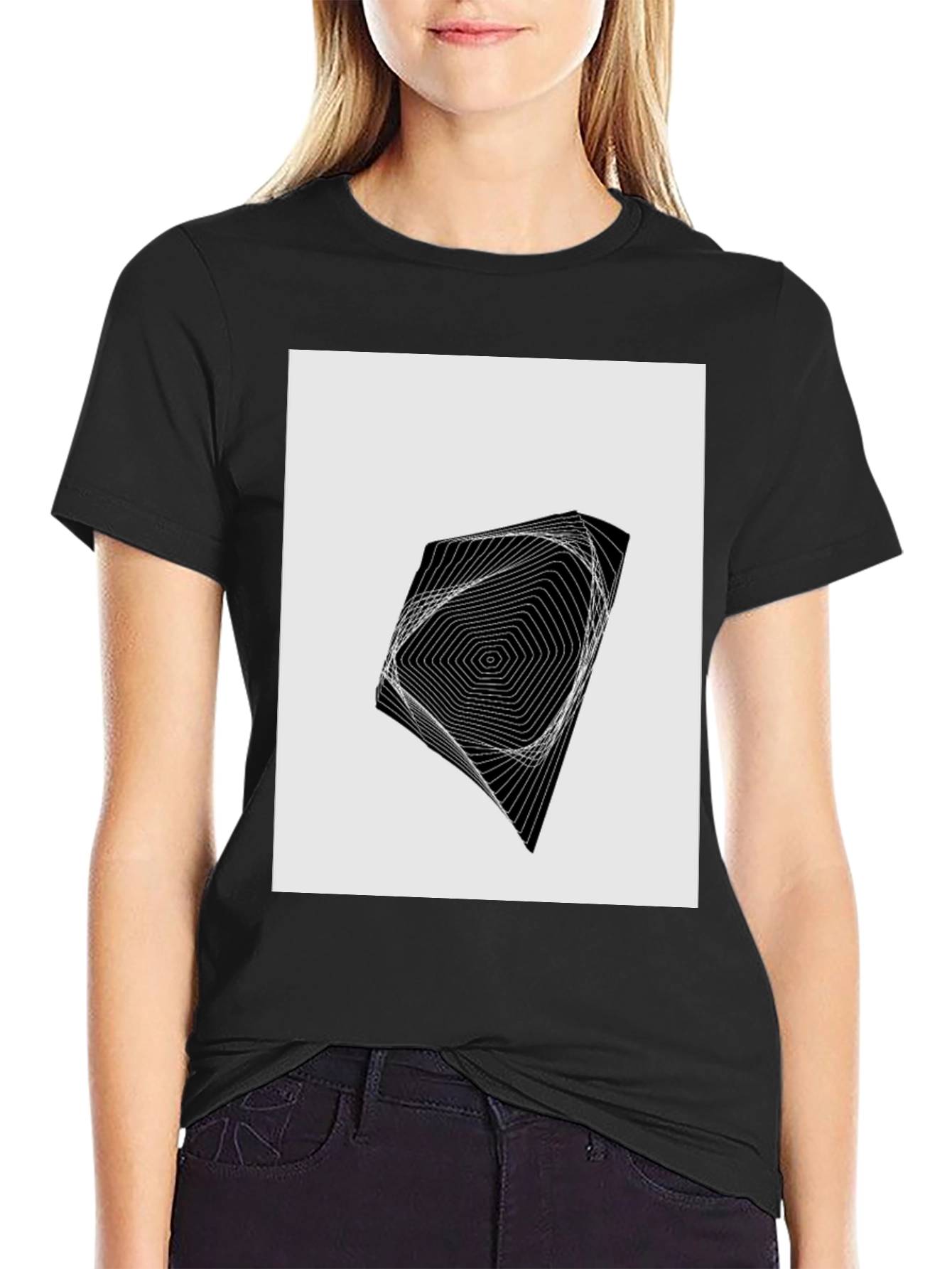 Black Geometric Illusion Graphic Tee view 2