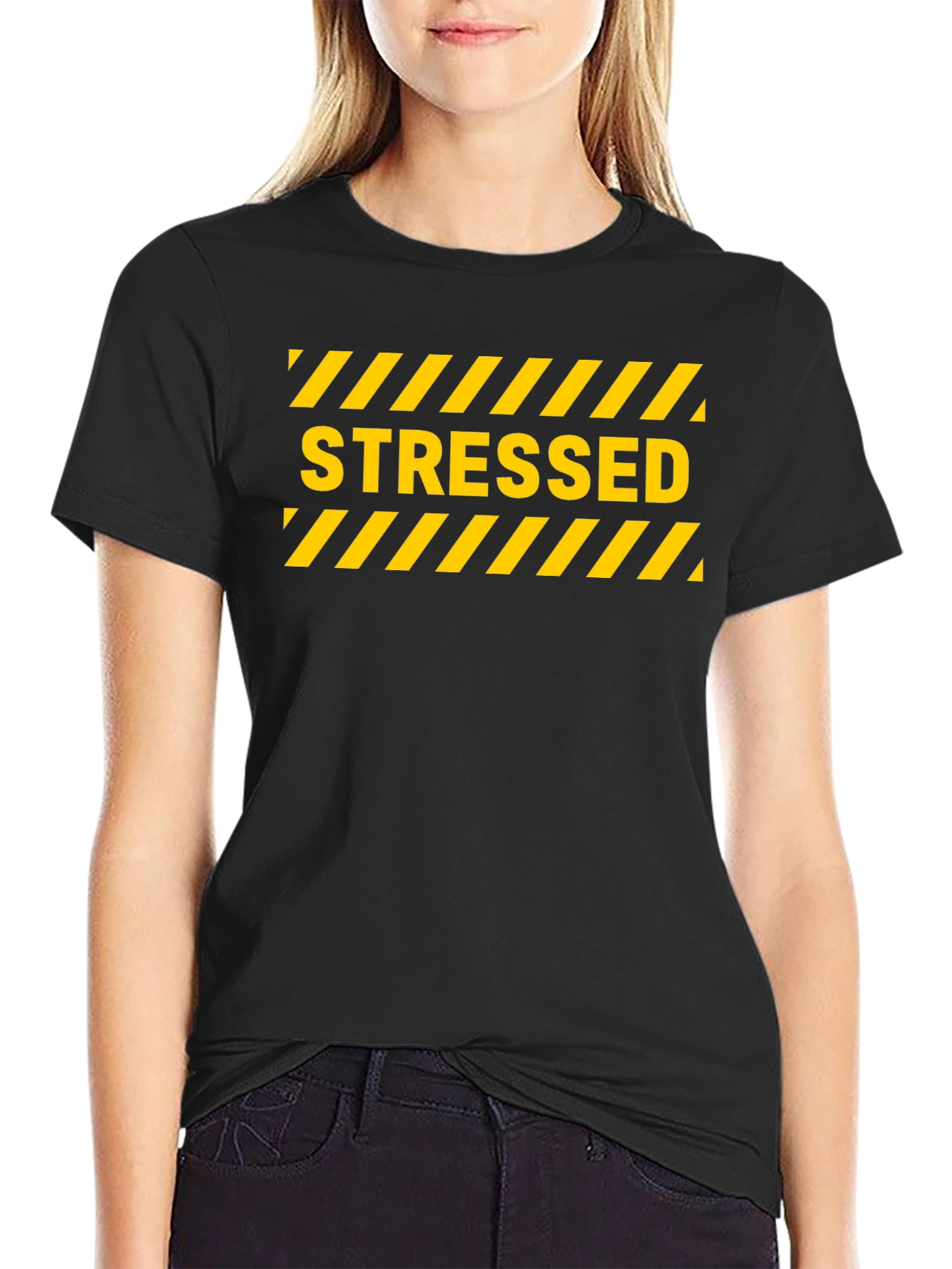 Black Stressed Graphic Tee - Black Short Sleeve Cotton T-Shirt view 2