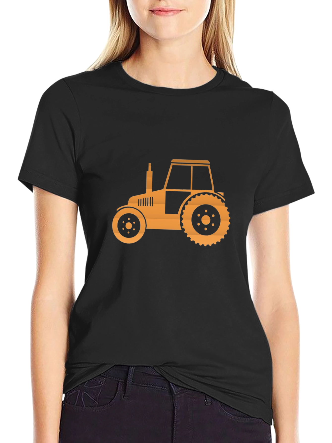 Black Tractor Graphic Tee - Men's Black Cotton T-Shirt view 2