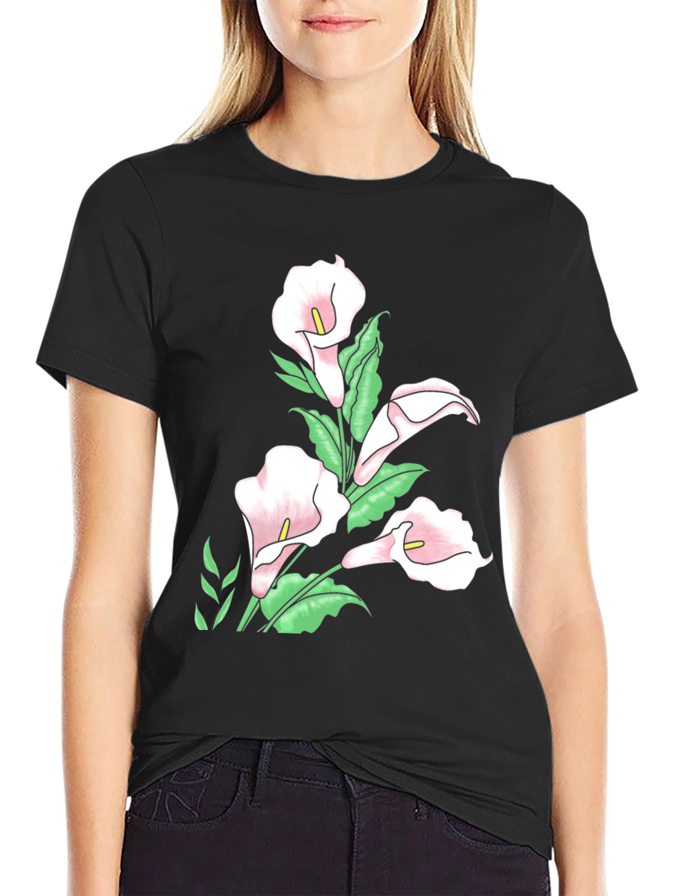 Black Black Floral Calla Lily T-Shirt view 2