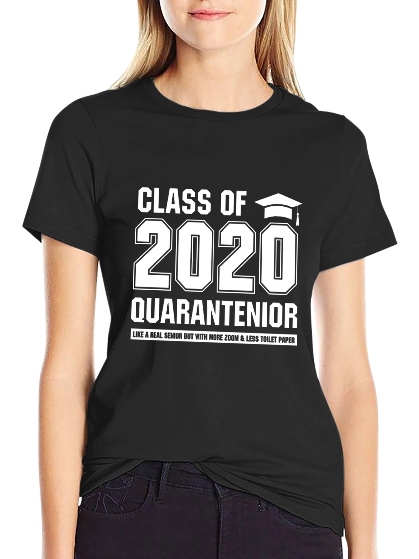 Black Class of 2020 Quarantenior Graduation T-Shirt view 2