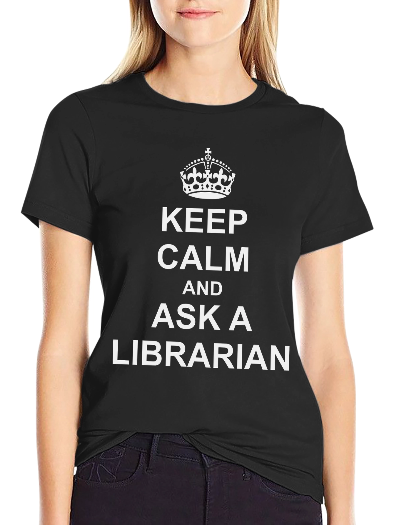 Black Keep Calm and Ask a Librarian Black T-Shirt view 2